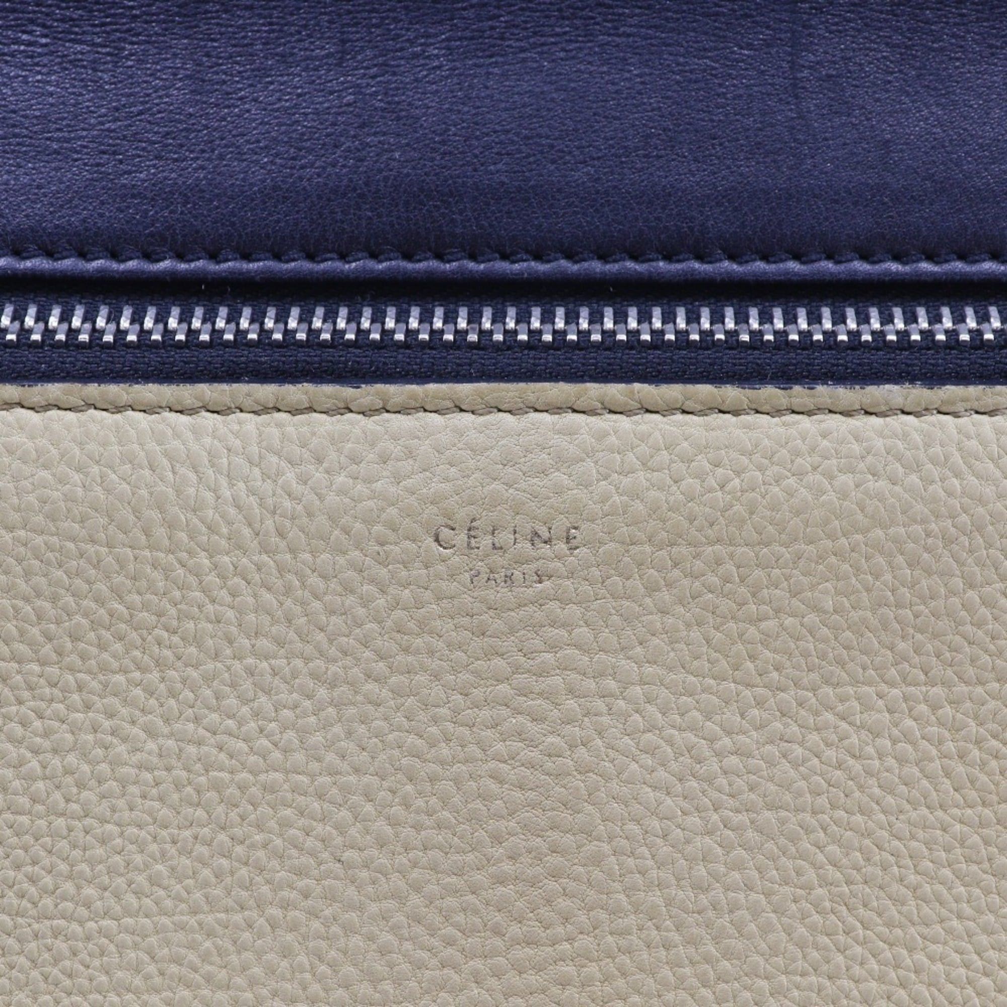 Celine Celine Edge Medium Shoulder Bag Handbag, Bicolor Leather, Black/Beige, A5 Size, Zipper, Women's Size ONE SIZE - 14 Thumbnail