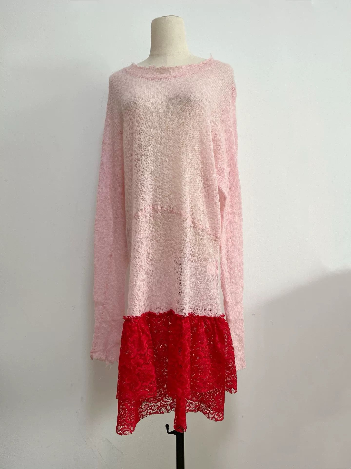 Nozomi Ishiguro Nozomi Ishiguro Light Pink Knit Lace Dress Size M / US 6-8 / IT 42-44 - 3 Thumbnail