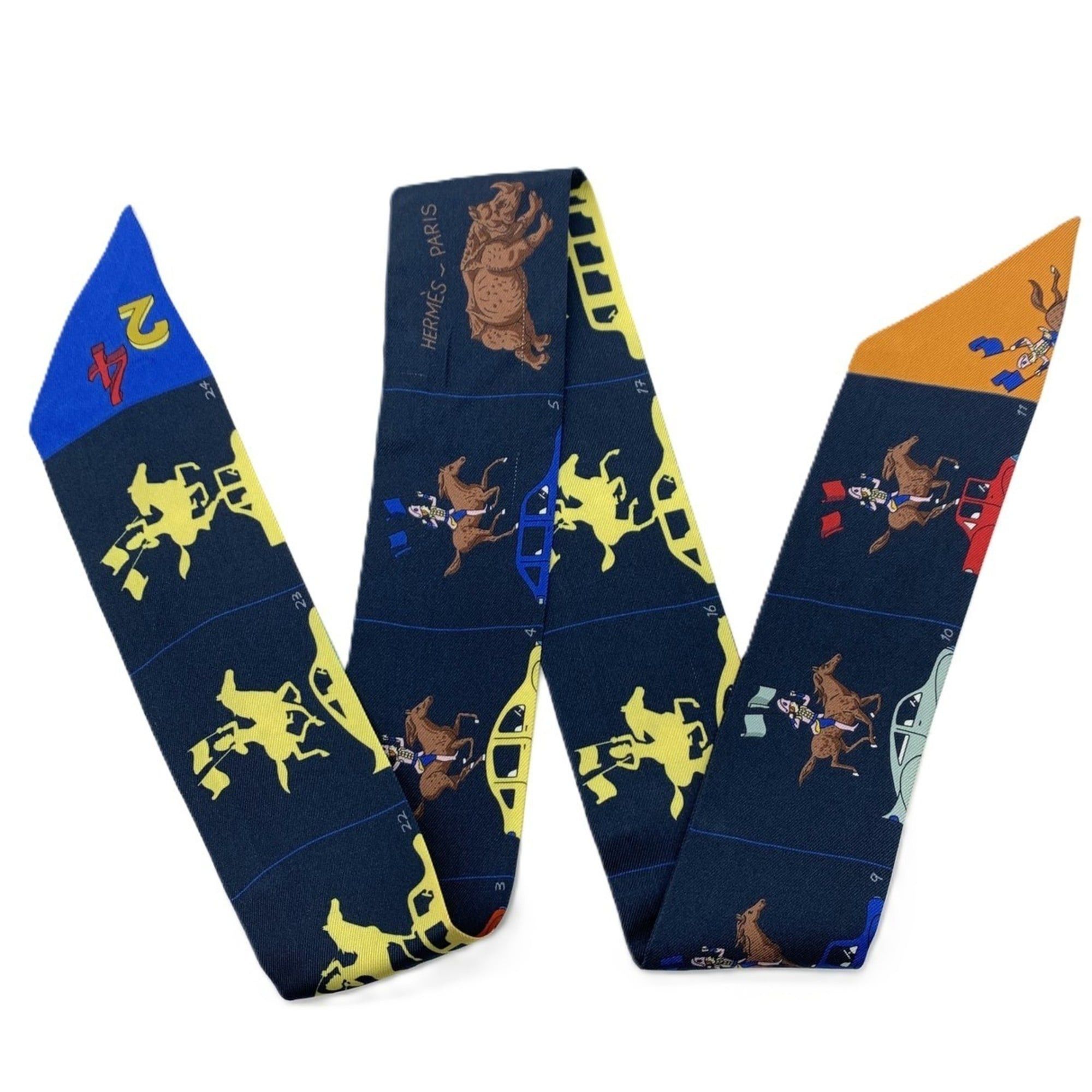 Hermes Hermes Twilly Scarf/Muffler, Parade design, Navy/Multicolor, 100% Silk. Size ONE SIZE - 2 Thumbnail