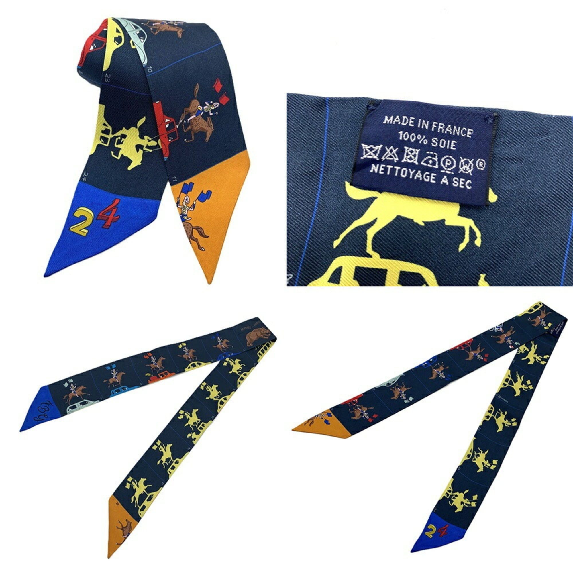 Hermes Hermes Twilly Scarf/Muffler, Parade design, Navy/Multicolor, 100% Silk. Size ONE SIZE - 3 Thumbnail