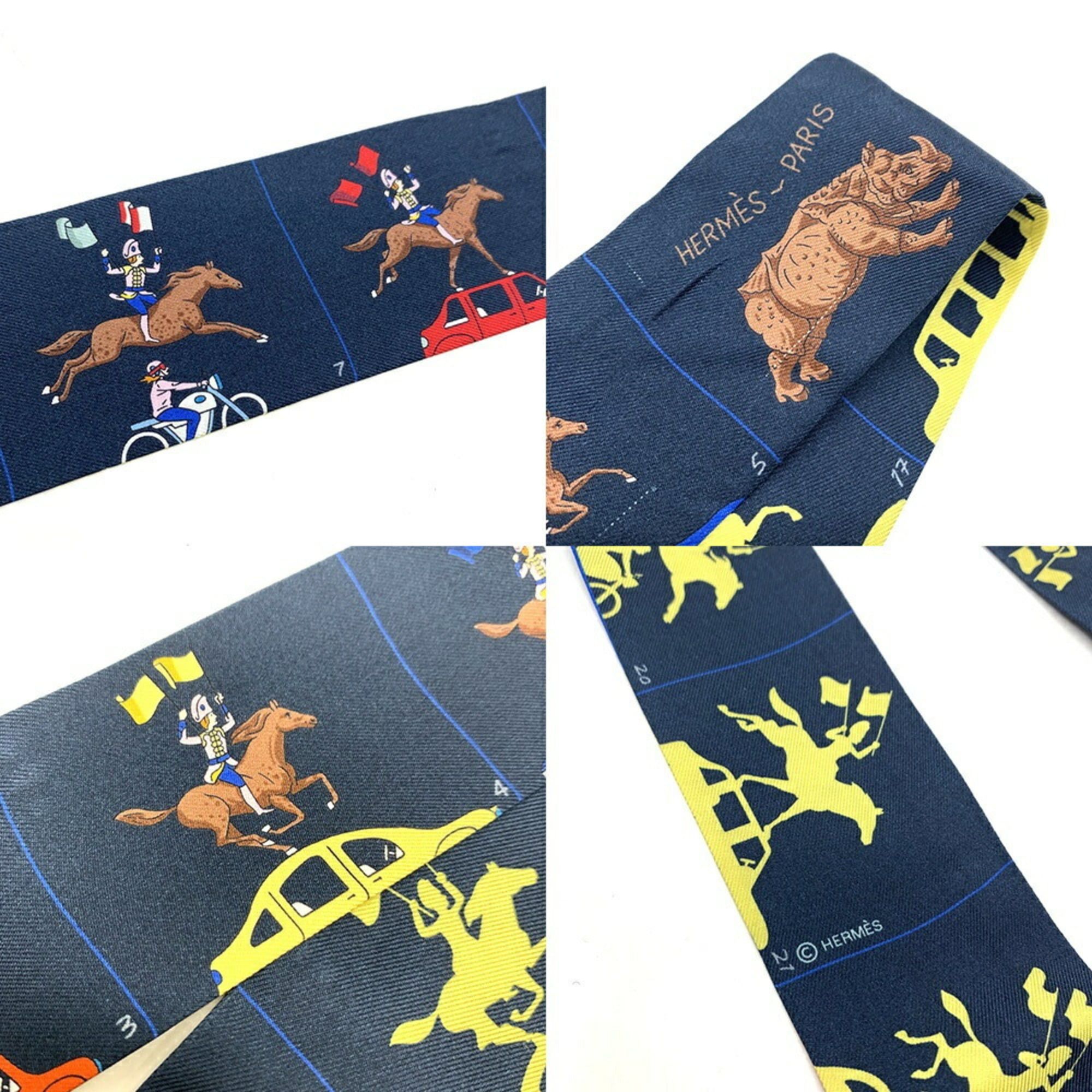 Hermes Hermes Twilly Scarf/Muffler, Parade design, Navy/Multicolor, 100% Silk. Size ONE SIZE - 4 Thumbnail