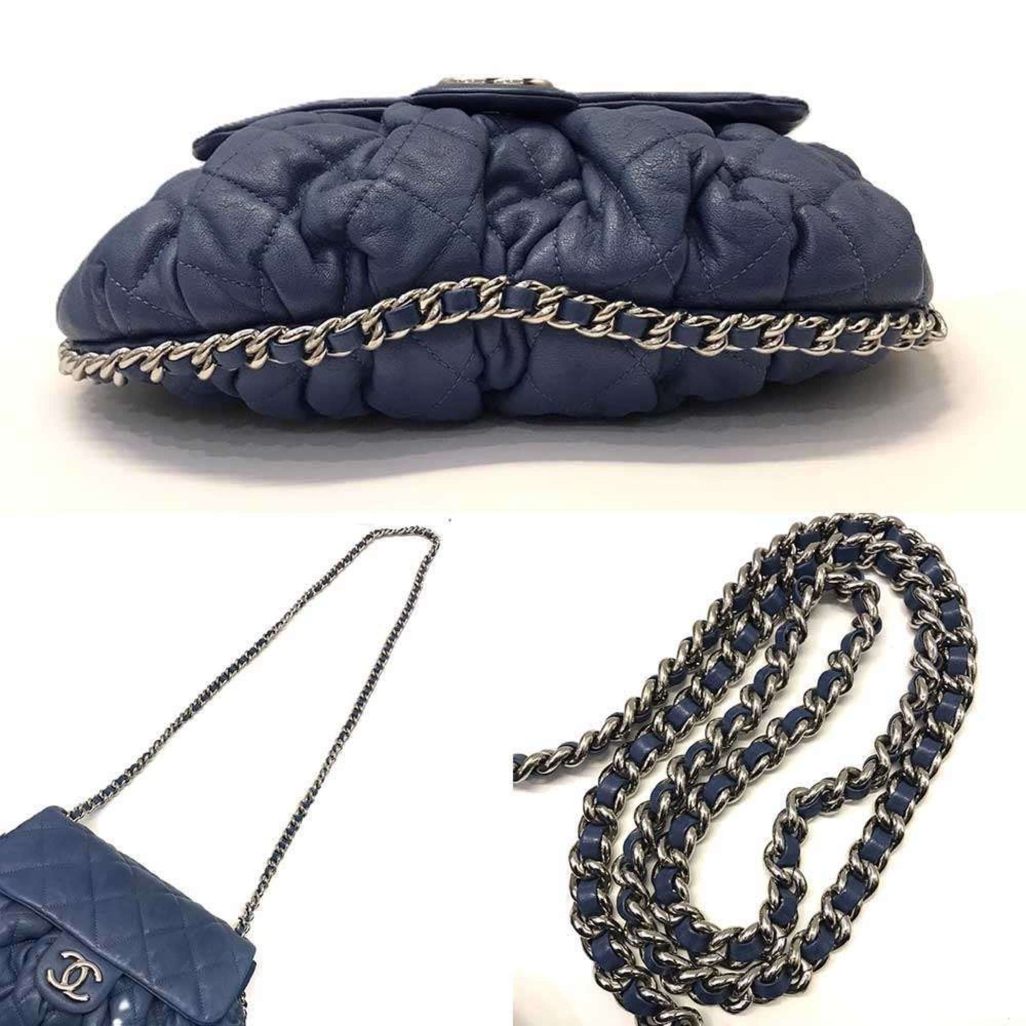 Chanel Chanel Matelassé Chain Around Shoulder Bag, Series 15, Calfskin, Navy. Size ONE SIZE - 4 Thumbnail