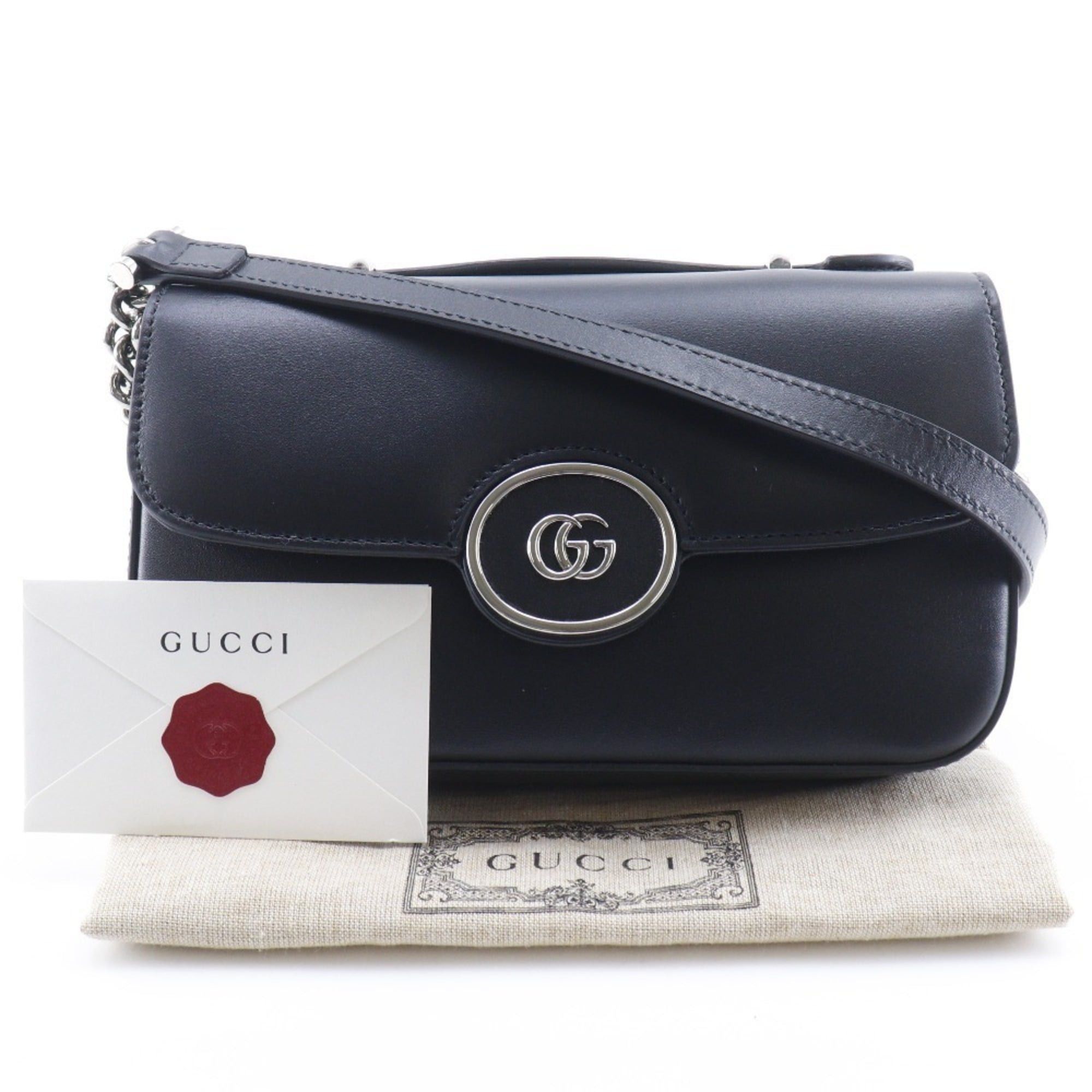 Gucci Gucci Petit GG Shoulder Bag, Double G, 2-Way, 739722, Leather, Black, Flap, GG, Women's Size ONE SIZE - 17 Thumbnail