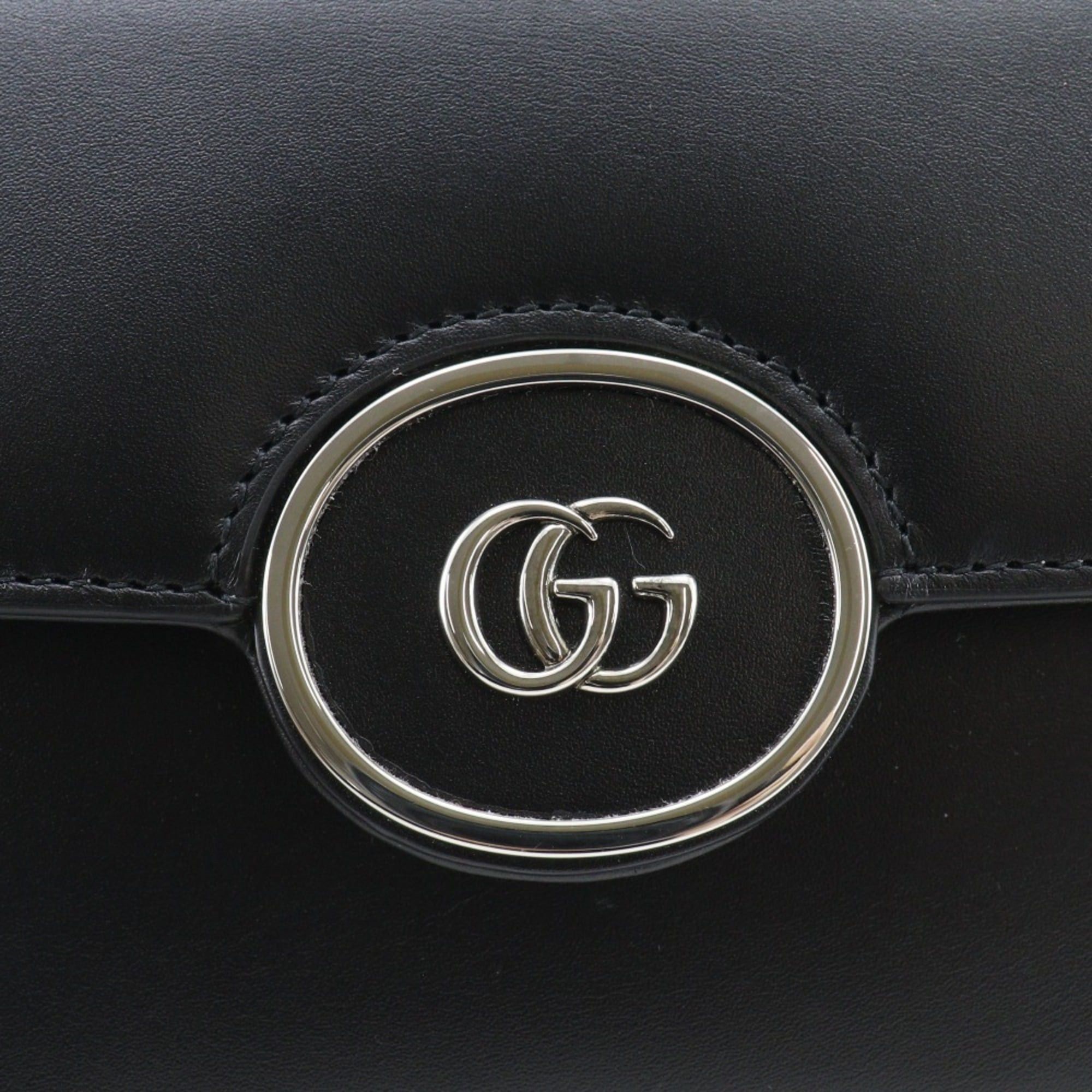 Gucci Gucci Petit GG Shoulder Bag, Double G, 2-Way, 739722, Leather, Black, Flap, GG, Women's Size ONE SIZE - 15 Thumbnail
