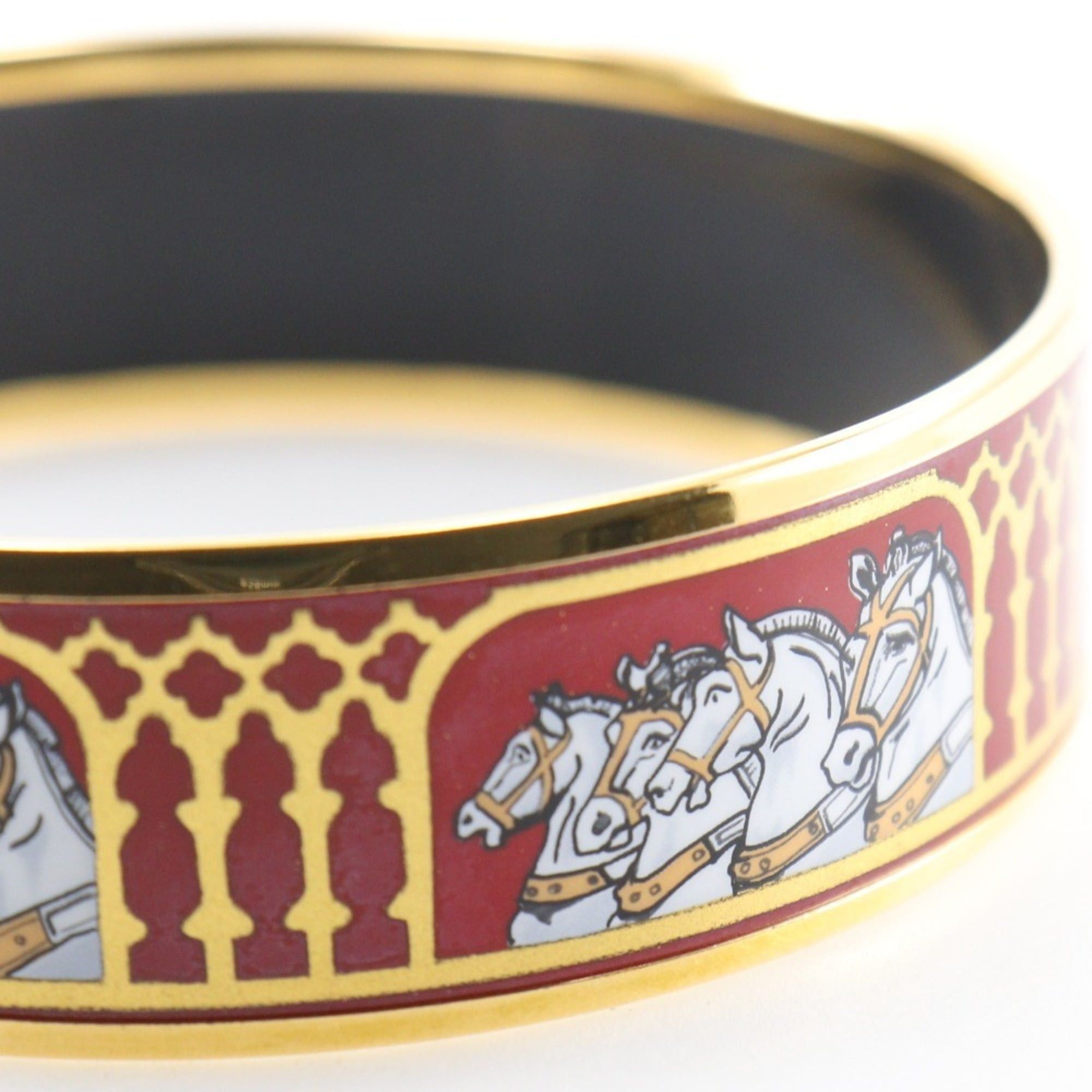 Hermes Hermes EmailGM Bangle, Cloisonné Enamel, Horse Design, Gold Plated, Red, Approx. 33.4g, Women's Size ONE SIZE - 8 Thumbnail