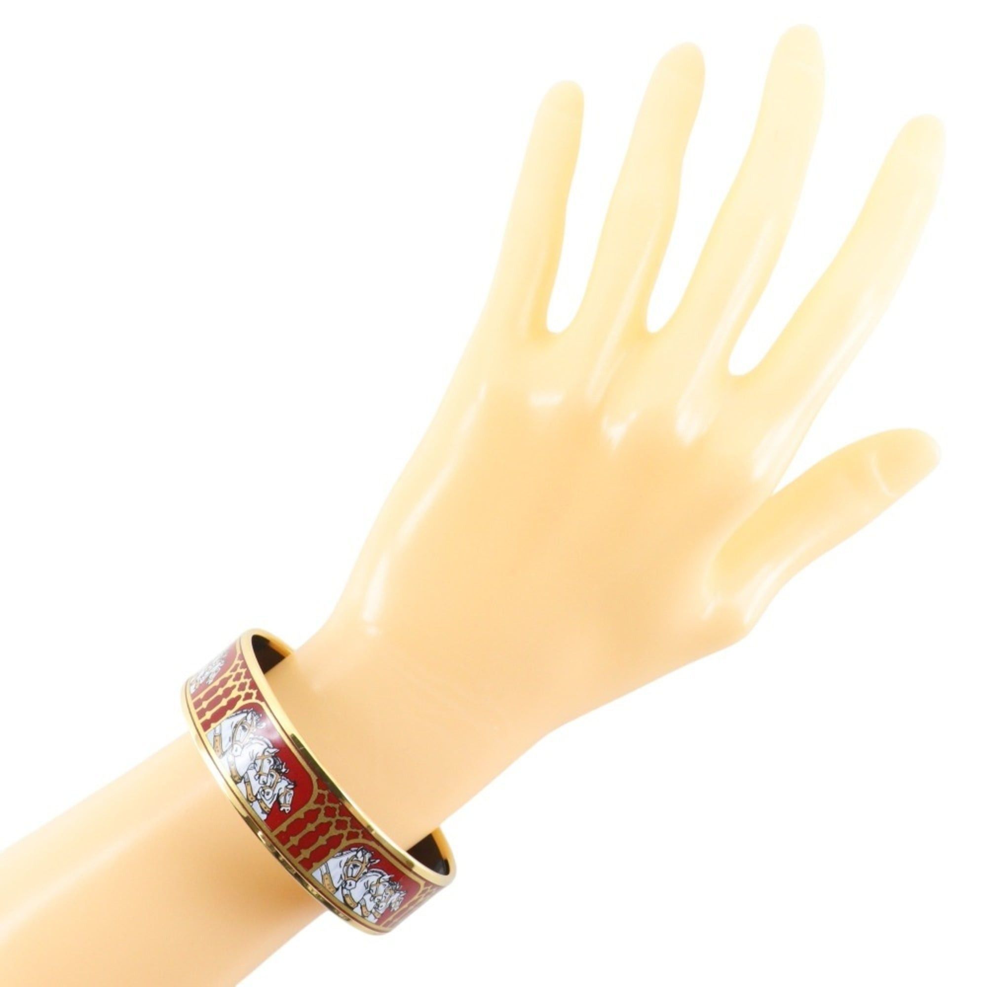 Hermes Hermes EmailGM Bangle, Cloisonné Enamel, Horse Design, Gold Plated, Red, Approx. 33.4g, Women's Size ONE SIZE - 2 Thumbnail