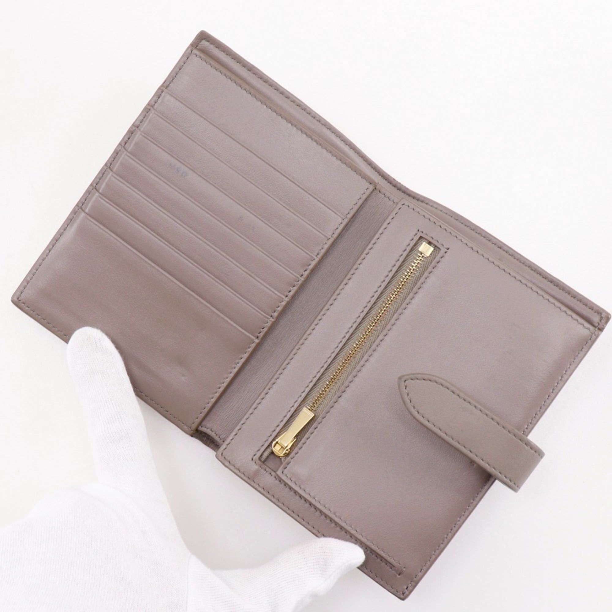 Celine Celine Medium Strap Wallet, Bi-fold Leather, Greige, Snap Button, Women's Size ONE SIZE - 8 Thumbnail