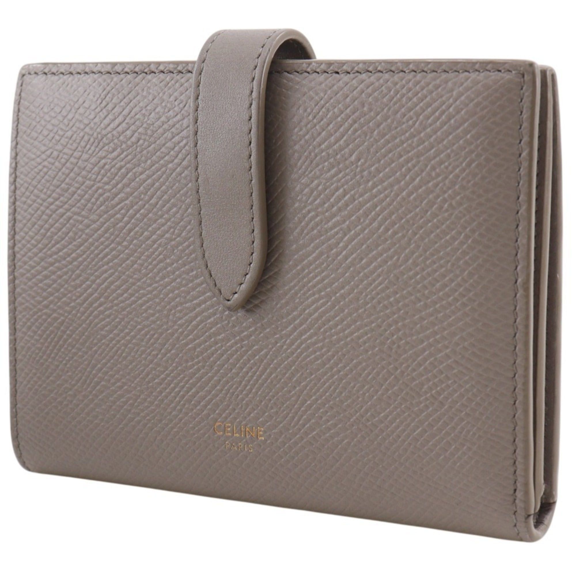 Celine Celine Medium Strap Wallet, Bi-fold Leather, Greige, Snap Button, Women's Size ONE SIZE - 2 Thumbnail
