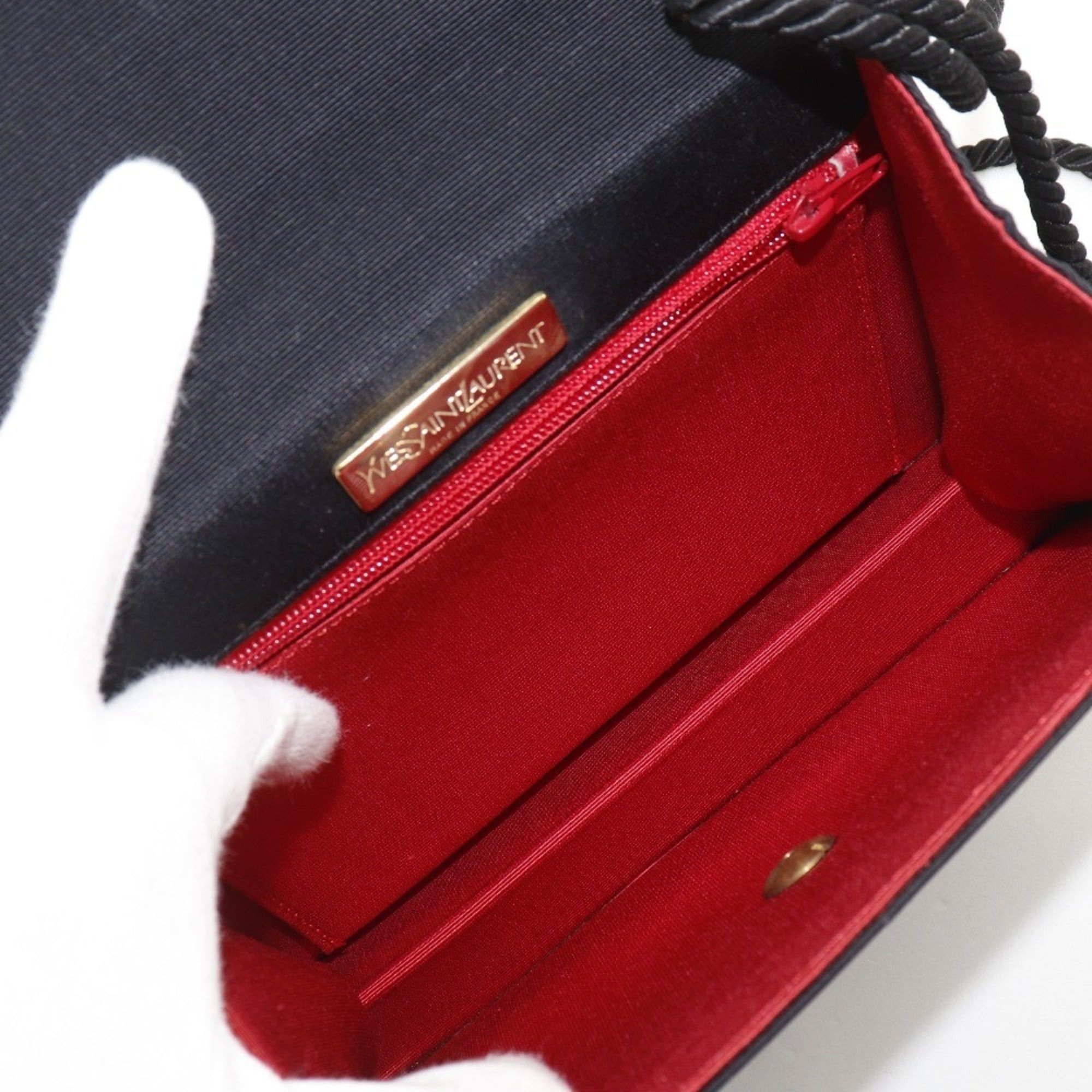 Yves Saint Laurent Yves Saint Laurent Party Bag, Shoulder 2-Way Clutch, Cotton, Black, 2-Way, Magnetic Closure, Bag for Women Size ONE SIZE - 6 Thumbnail