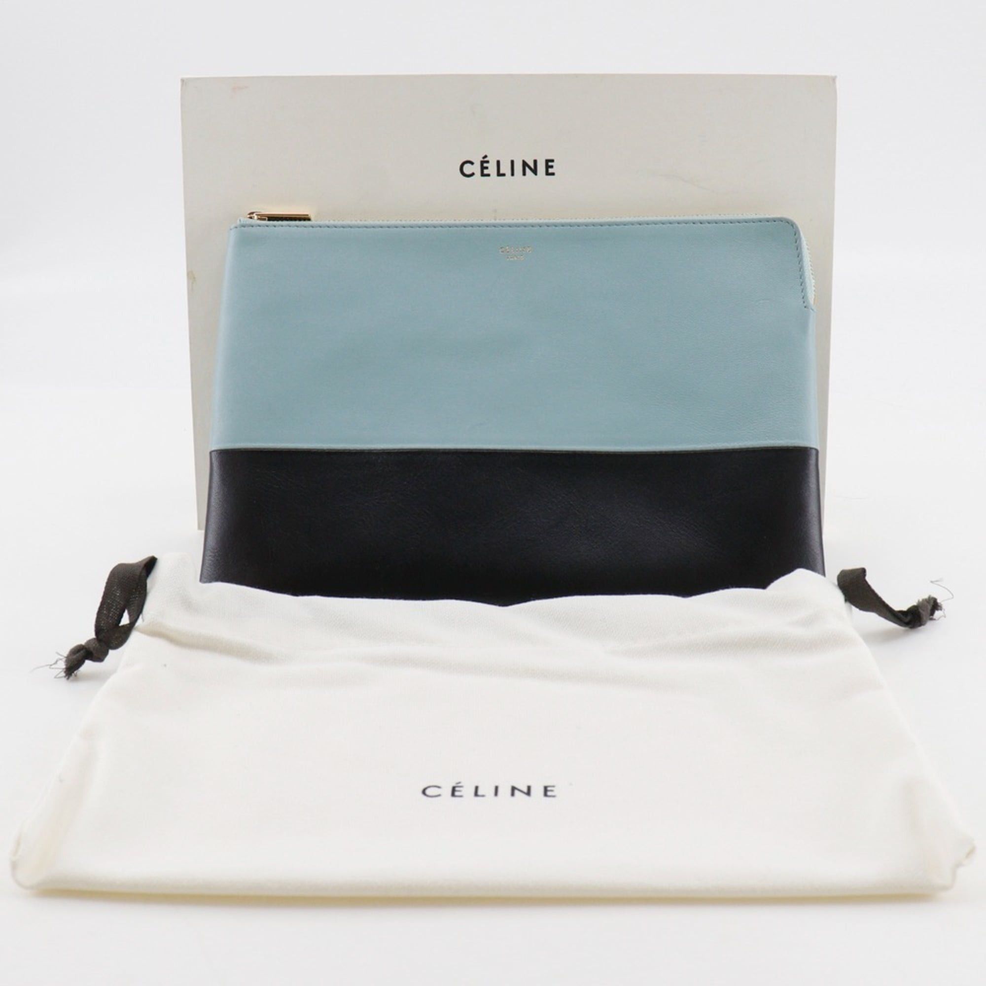Celine Celine Clutch Bag Pouch Bicolor 100093HTM.08GB Calfskin Light Blue/Black Zipper bag Women's Size ONE SIZE - 11 Thumbnail