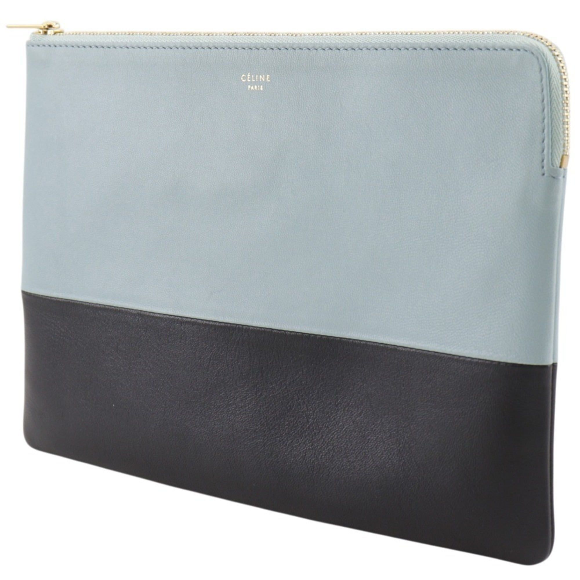 Celine Celine Clutch Bag Pouch Bicolor 100093HTM.08GB Calfskin Light Blue/Black Zipper bag Women's Size ONE SIZE - 2 Thumbnail