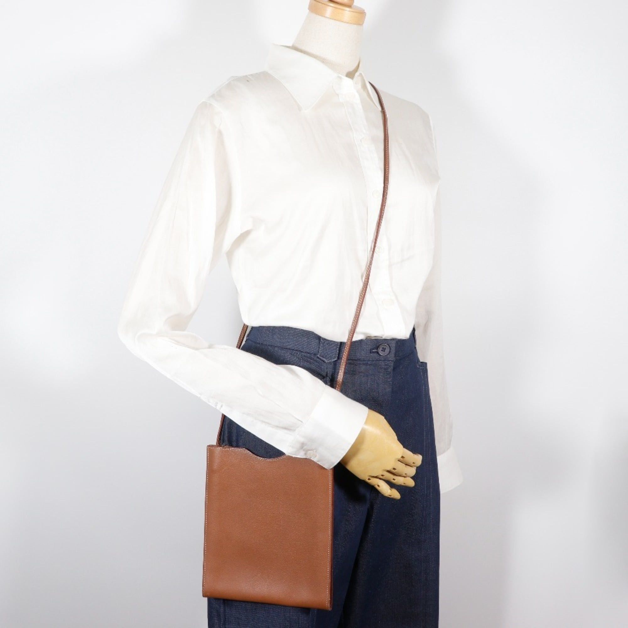Hermes Hermes Onimetu Shoulder Bag, Calfskin, Brown, Open Type, Women's Size ONE SIZE - 13 Thumbnail