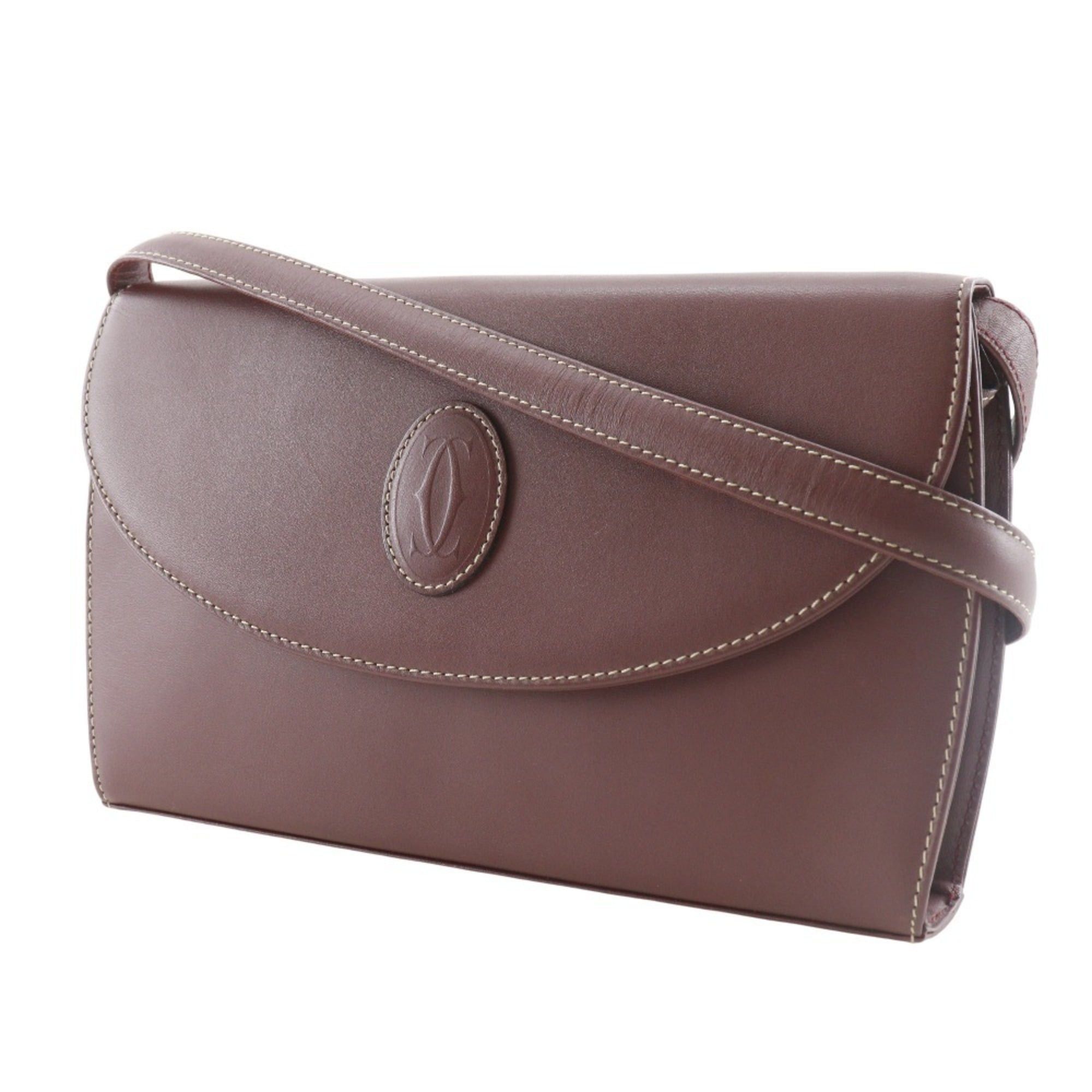 Cartier Cartier Must Line Shoulder Bag/Clutch (2-way) - Calfskin, Bordeaux, 2-way, Snap Button, Women's Size ONE SIZE - 2 Thumbnail