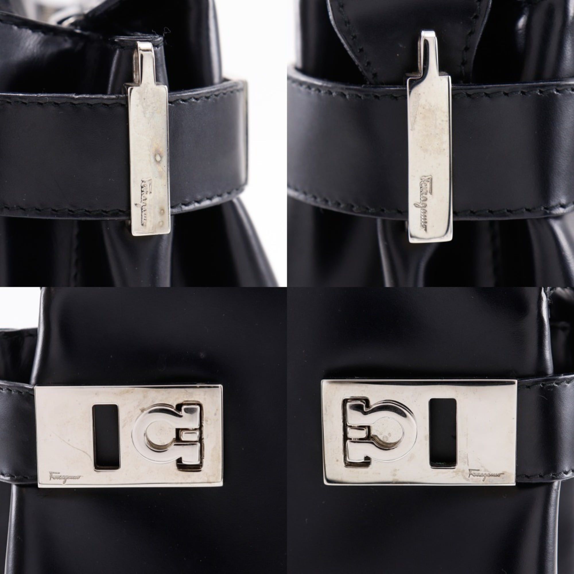 Salvatore Ferragamo Salvatore Ferragamo Gancini Handbag AQ-21 0167 Calfskin Black A5 Zipper Women's Size ONE SIZE - 19 Thumbnail