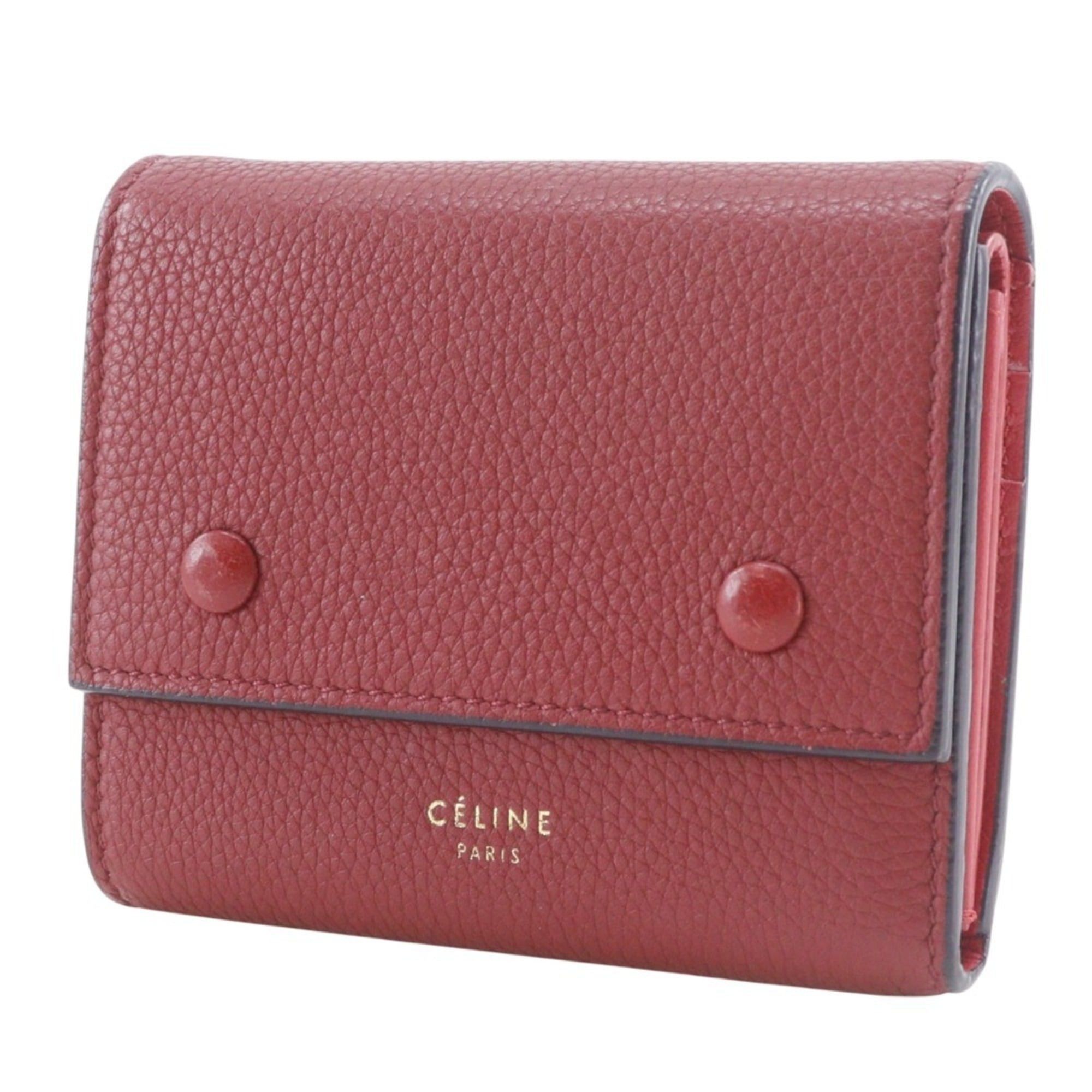 Celine Celine Small Folded Multifunction Tri-fold Wallet, Leather, Red, Snap Button, Women's Size ONE SIZE - 2 Thumbnail