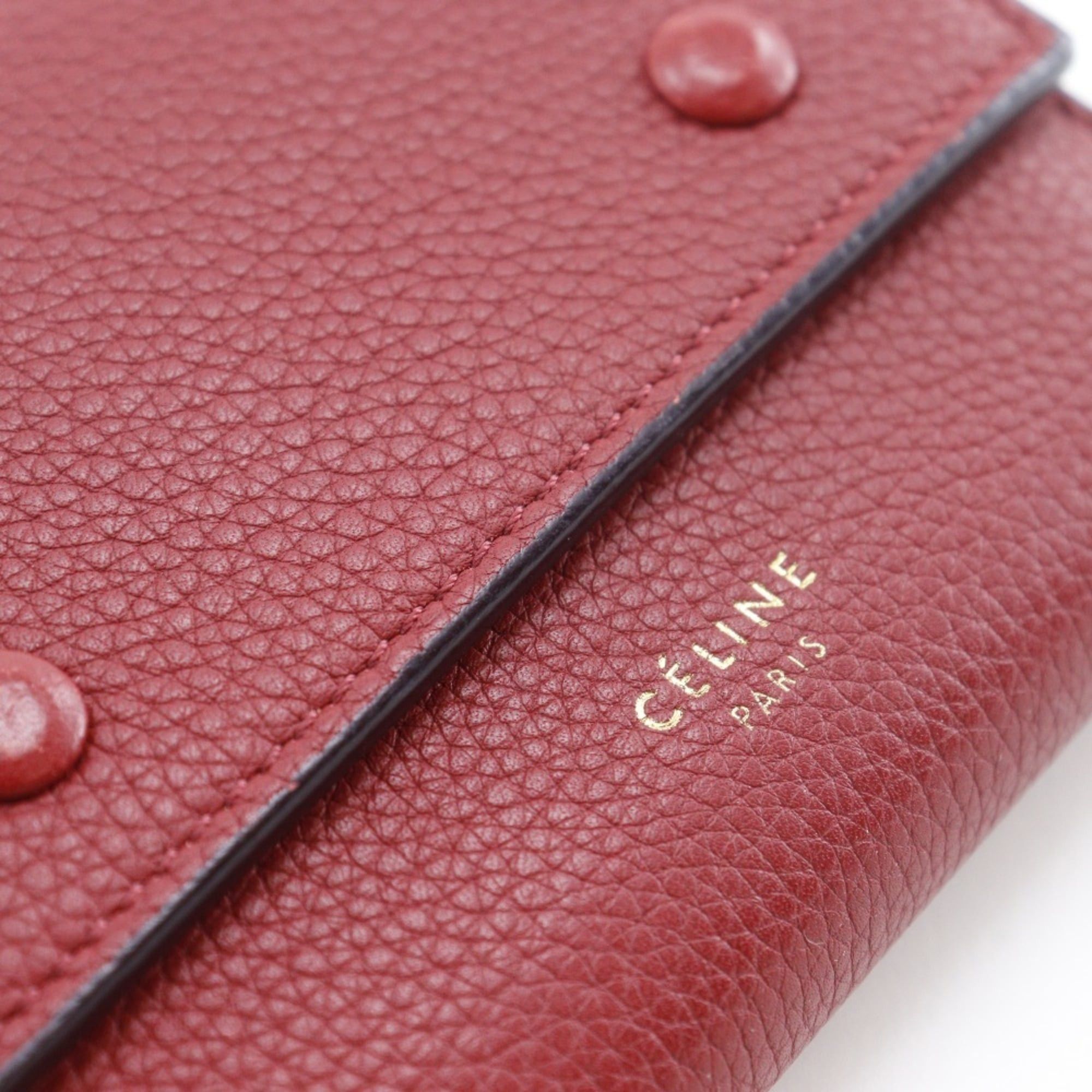 Celine Celine Small Folded Multifunction Tri-fold Wallet, Leather, Red, Snap Button, Women's Size ONE SIZE - 18 Thumbnail