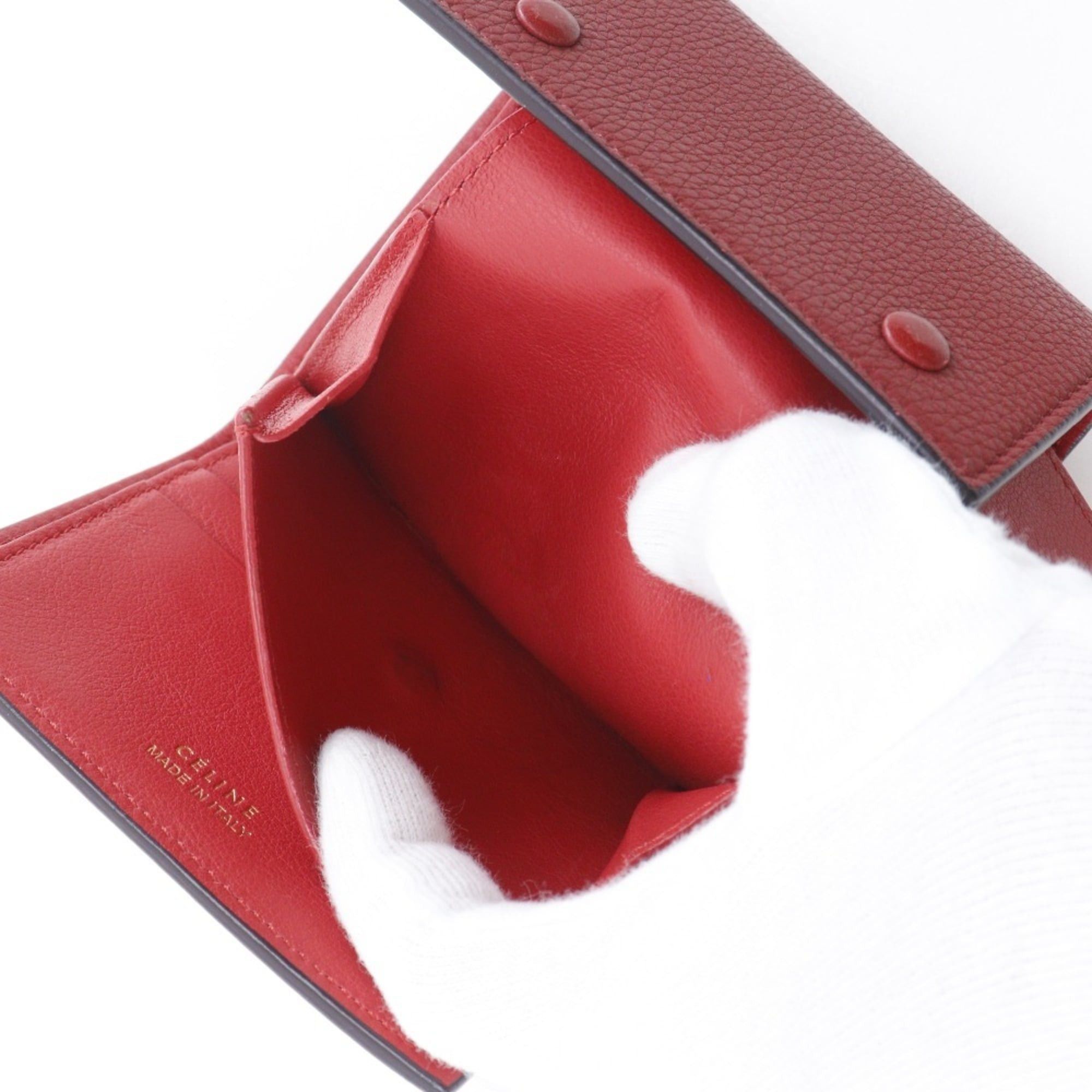 Celine Celine Small Folded Multifunction Tri-fold Wallet, Leather, Red, Snap Button, Women's Size ONE SIZE - 11 Thumbnail
