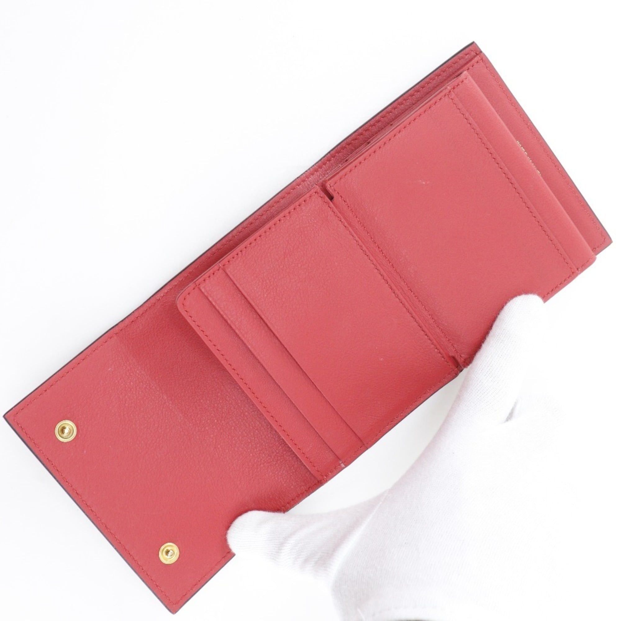 Celine Celine Small Folded Multifunction Tri-fold Wallet, Leather, Red, Snap Button, Women's Size ONE SIZE - 5 Thumbnail