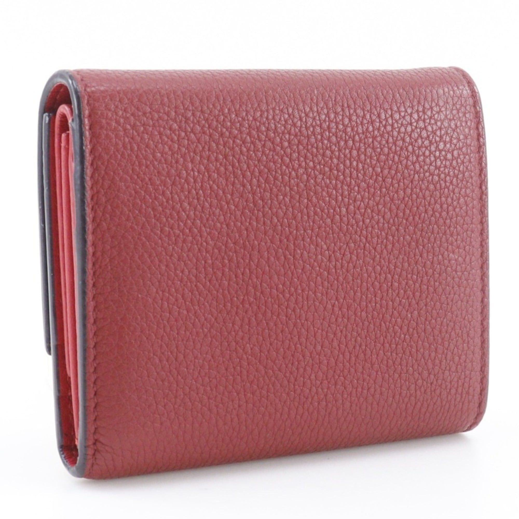 Celine Celine Small Folded Multifunction Tri-fold Wallet, Leather, Red, Snap Button, Women's Size ONE SIZE - 3 Thumbnail