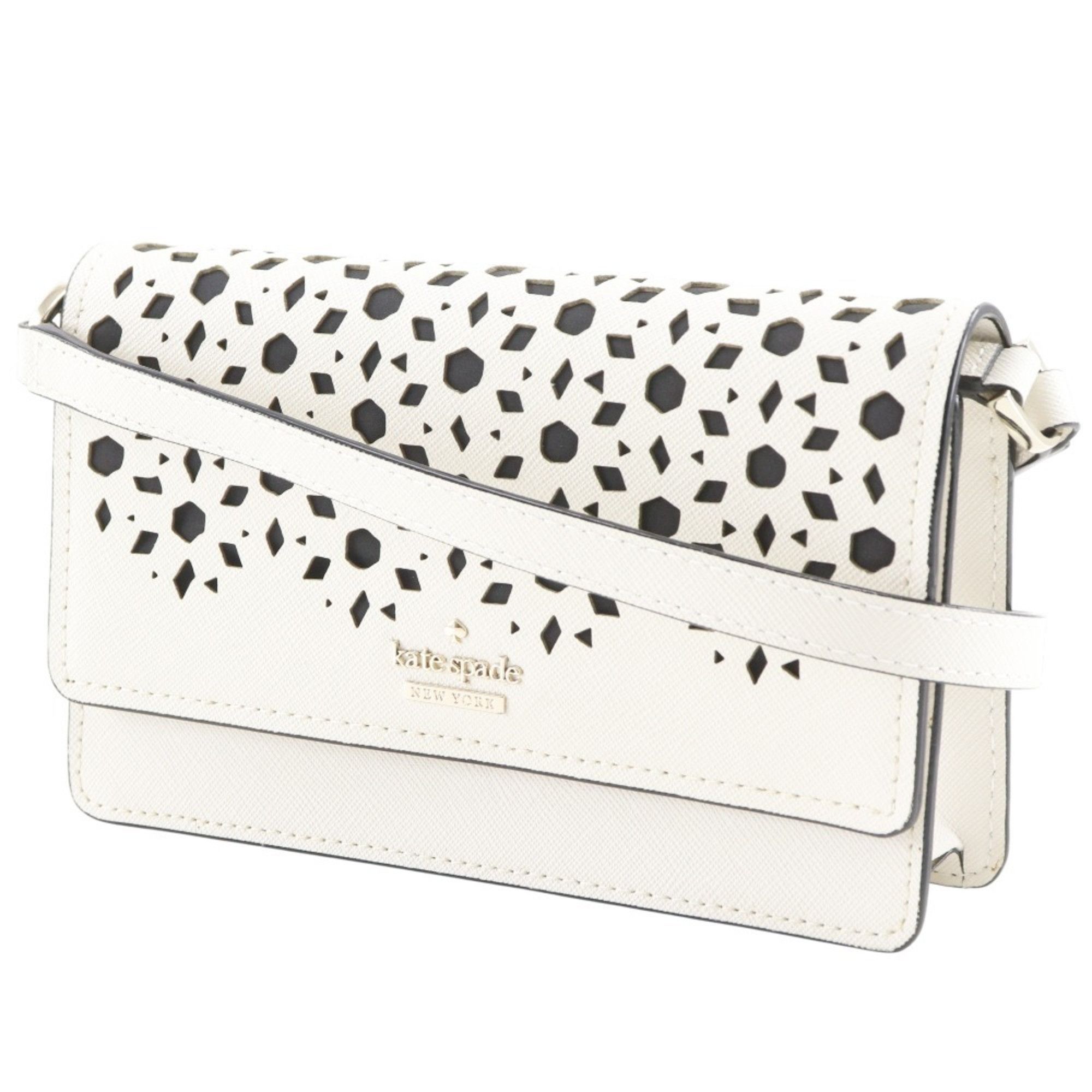Kate Spade Kate Spade Pochette Shoulder Bag, Perforated Leather, 2-Way, PWRU5572, White, Magnetic Closure, Women's. Size ONE SIZE - 2 Thumbnail