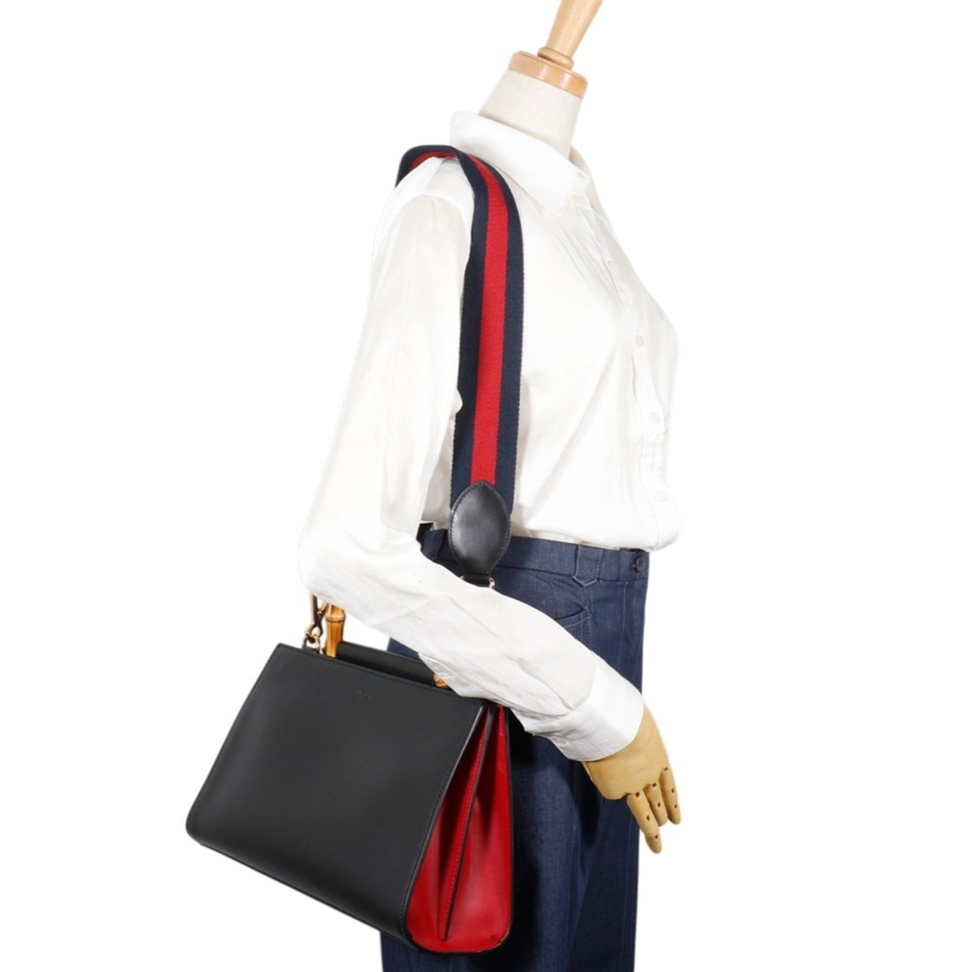 Gucci Gucci Nim Fair Bamboo Handbag 2-Way Shoulder Bag 459076 Calfskin Black 2-way A5 Magnetic Closure Women's Size ONE SIZE - 10 Thumbnail