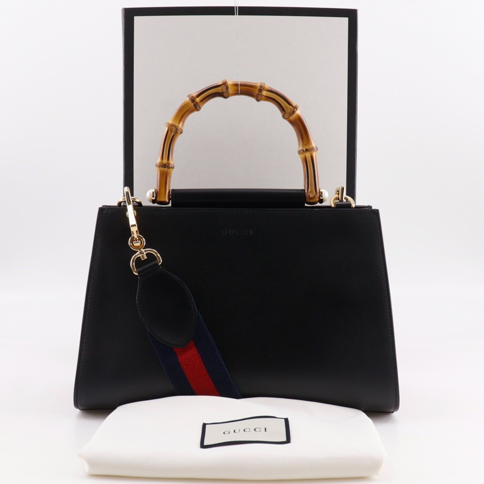 Gucci Gucci Nim Fair Bamboo Handbag 2-Way Shoulder Bag 459076 Calfskin Black 2-way A5 Magnetic Closure Women's Size ONE SIZE - 11 Thumbnail