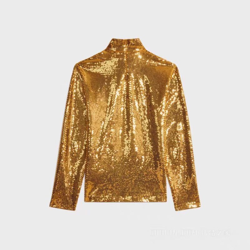 Celine Gold Sequined Long Sleeve High Neck Top - M Size US M / EU 48-50 / 2 - 2 Thumbnail