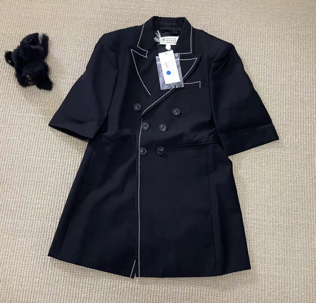 Maison Margiela Black Short-Sleeve Double-Breasted Jacket with Piping Size US S / EU 44-46 / 1 - 2 Thumbnail