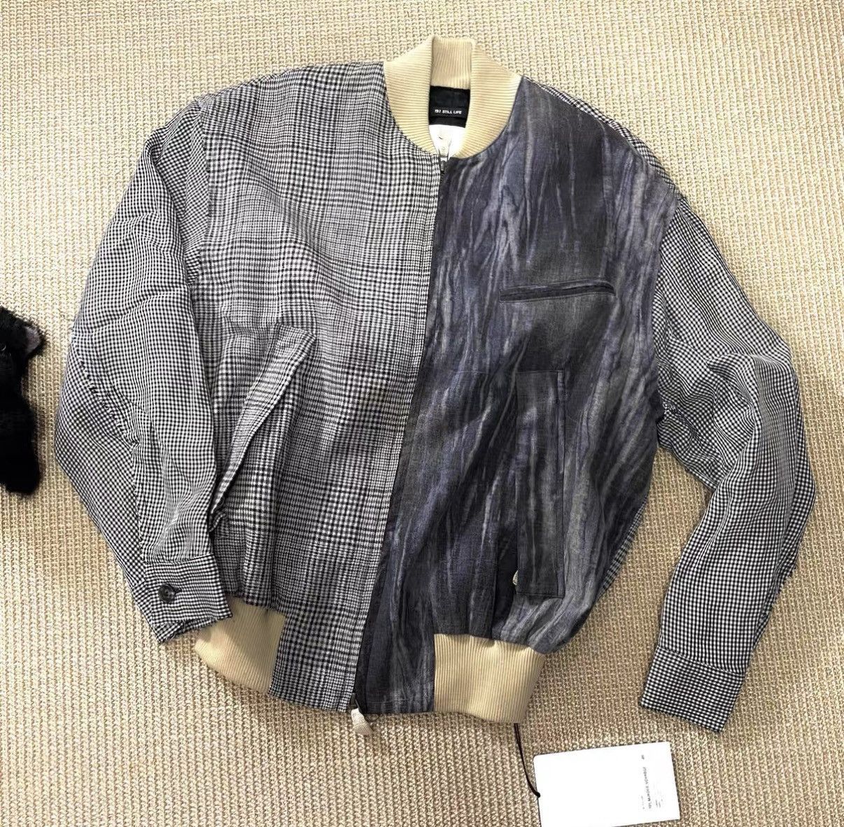 Song For The Mute Black Checkered & Textured Bomber Jacket Size US S / EU 44-46 / 1 - 2 Thumbnail