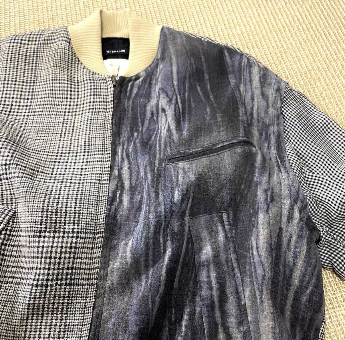Song For The Mute Black Checkered & Textured Bomber Jacket Size US S / EU 44-46 / 1 - 3 Thumbnail