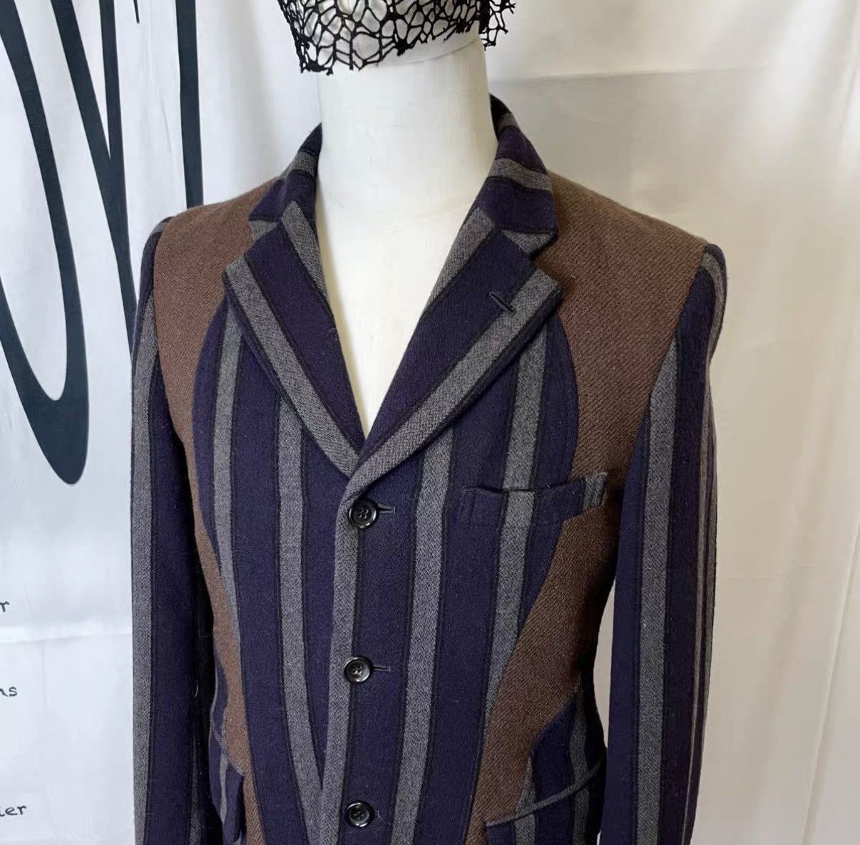 Comme des Garcons Blue Striped Button-Front Light Jacket Size S Size US S / EU 44-46 / 1 - 5 Thumbnail