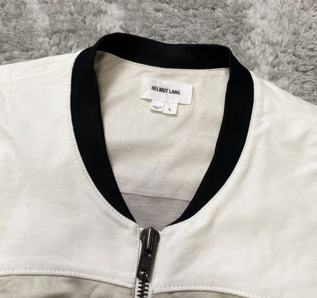 Helmut Lang White Color Block Zip-Front Bomber Jacket Size L Size US L / EU 52-54 / 3 - 3 Thumbnail