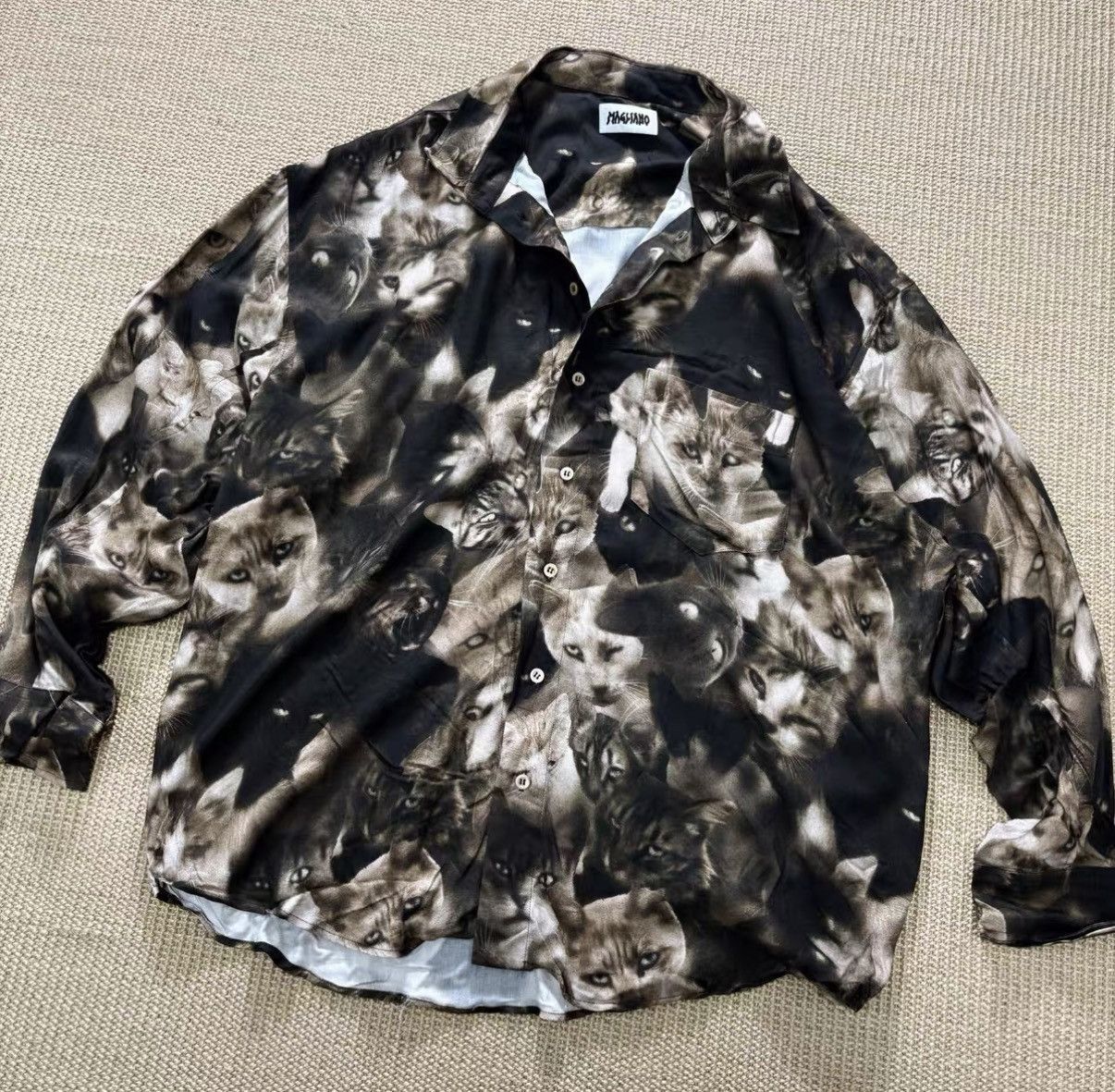 Magliano Brown Cat Print Long Sleeve Button-Up Shirt S Size US S / EU 44-46 / 1 - 2 Thumbnail