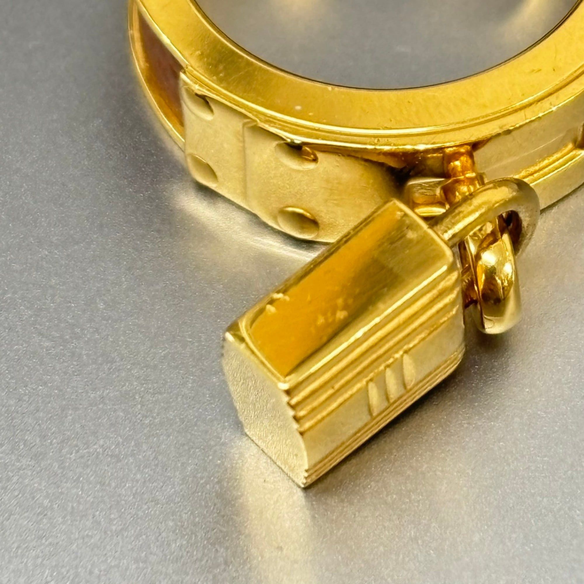 Hermes Hermes Scarf Ring Kelly Cadena Motif Metal Leather Gold Brown Women's HERMES Size ONE SIZE - 11 Thumbnail