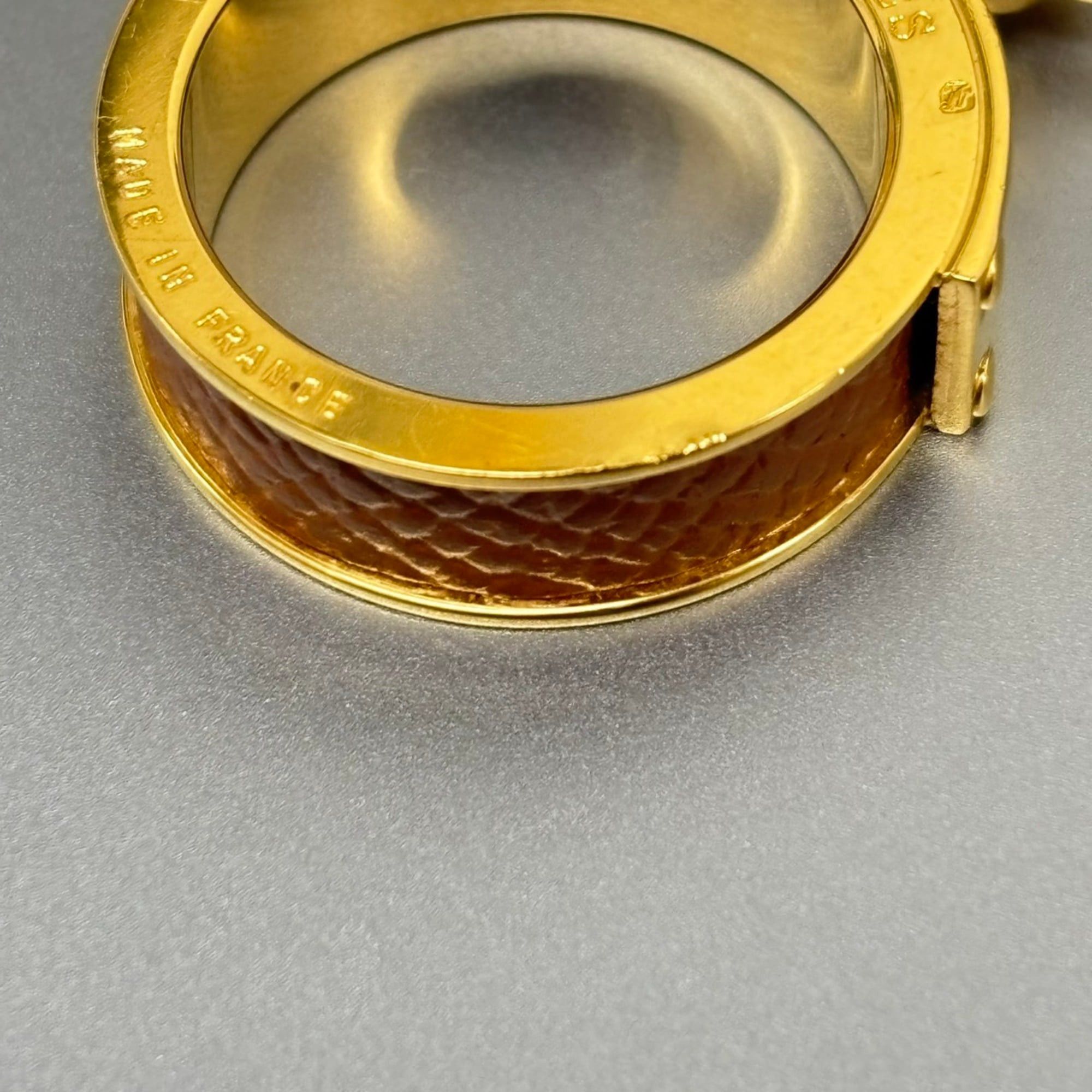 Hermes Hermes Scarf Ring Kelly Cadena Motif Metal Leather Gold Brown Women's HERMES Size ONE SIZE - 8 Thumbnail
