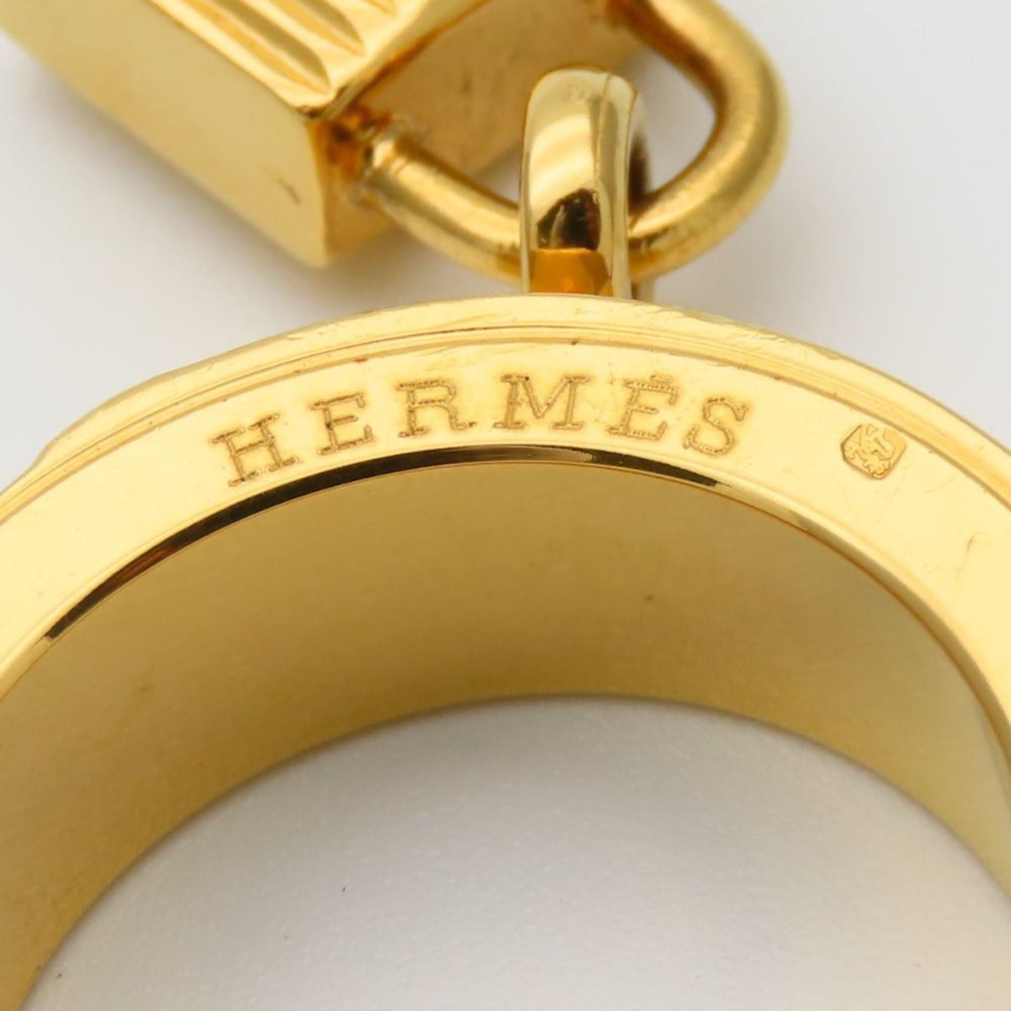 Hermes Hermes Scarf Ring Kelly Cadena Motif Metal Leather Gold Brown Women's HERMES Size ONE SIZE - 6 Thumbnail