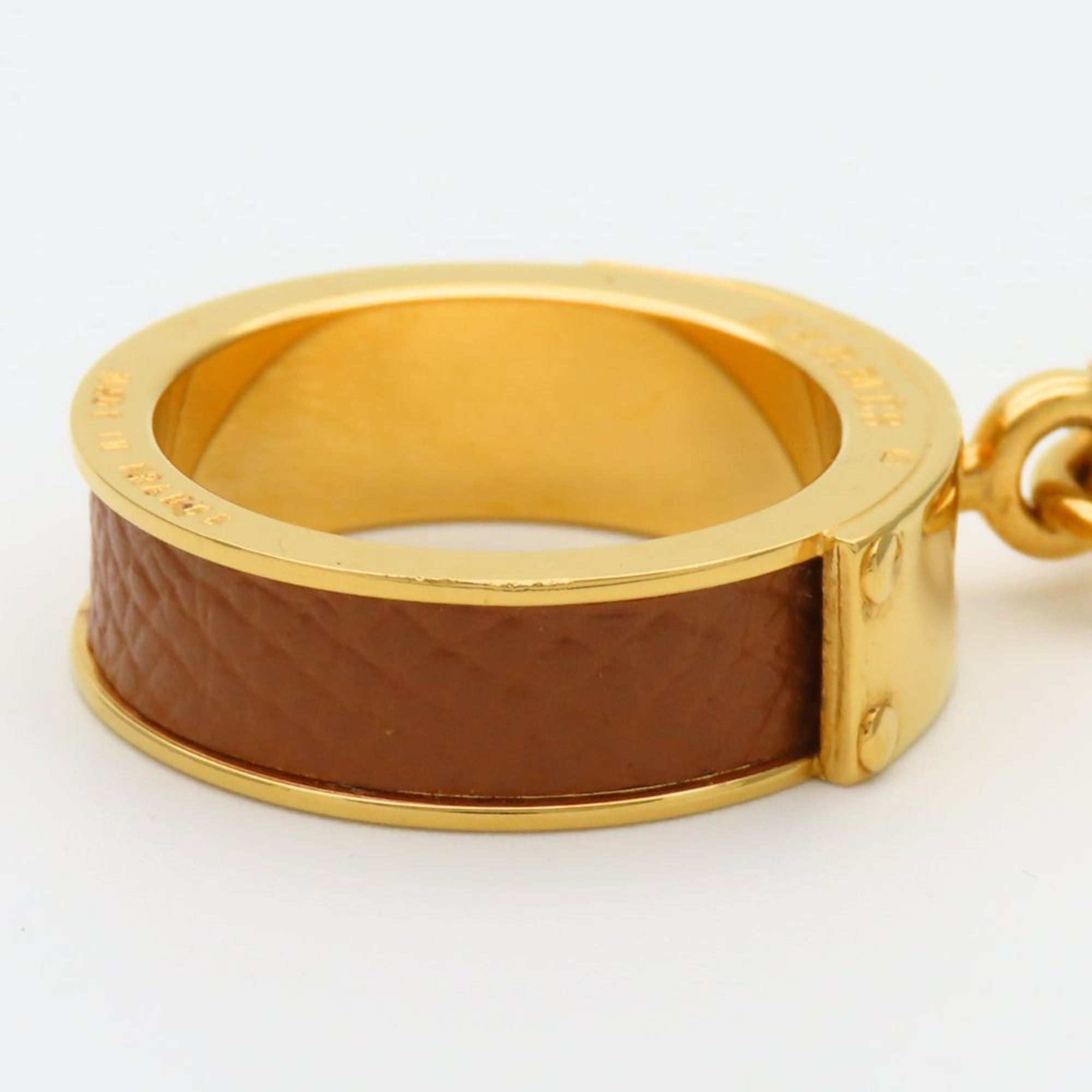 Hermes Hermes Scarf Ring Kelly Cadena Motif Metal Leather Gold Brown Women's HERMES Size ONE SIZE - 4 Thumbnail