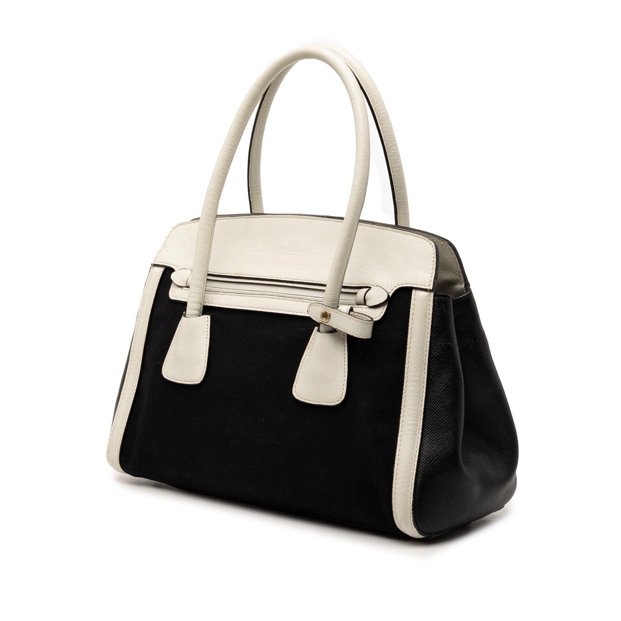 Prada Bicolor Saffiano Cuir Trimmed Canvas Satchel Size ONE SIZE - 2 Thumbnail