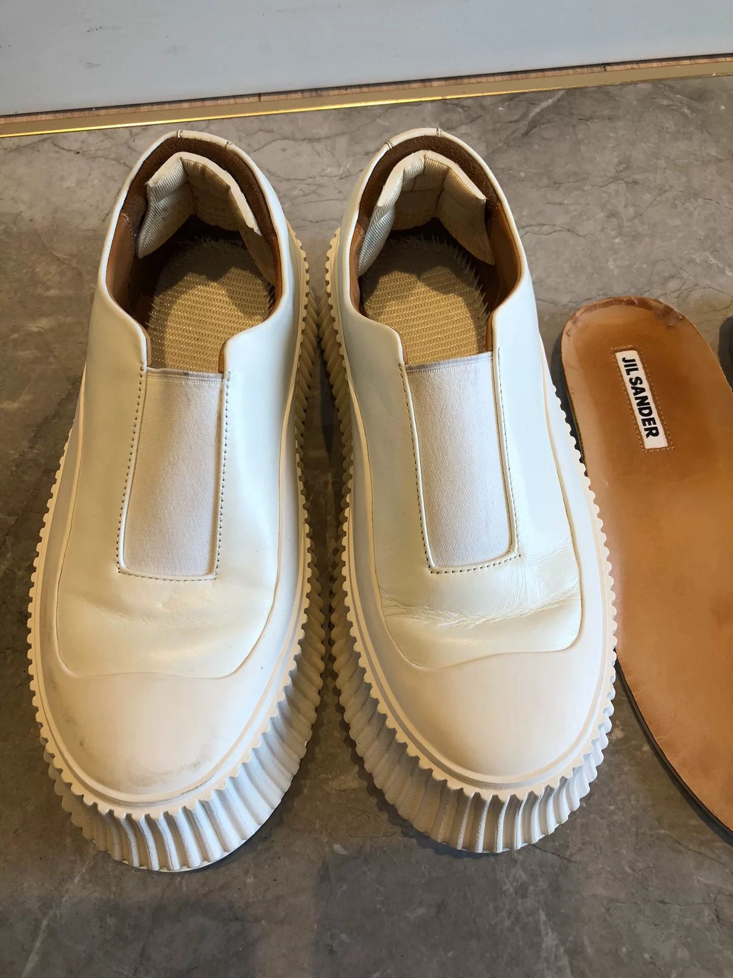 Jil Sander Jil Sander White Leather Slip-On Platform Shoes Size US 5 / IT 35 - 2 Thumbnail