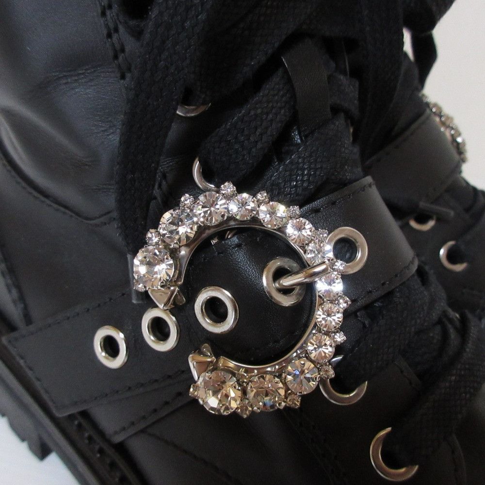 Jimmy Choo Jimmy Choo Jimmy Choo CORA FLAT CRYSTAL Combat Boots Leather Shoes DUTY FREE for USA Size ONE SIZE - 8 Thumbnail