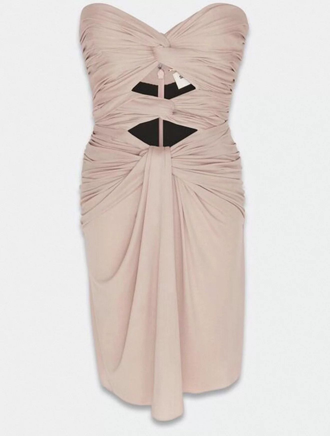 Saint Laurent Paris Saint Laurent Beige Ruched Cut-Out Dress Size M / US 6-8 / IT 42-44 - 2 Thumbnail