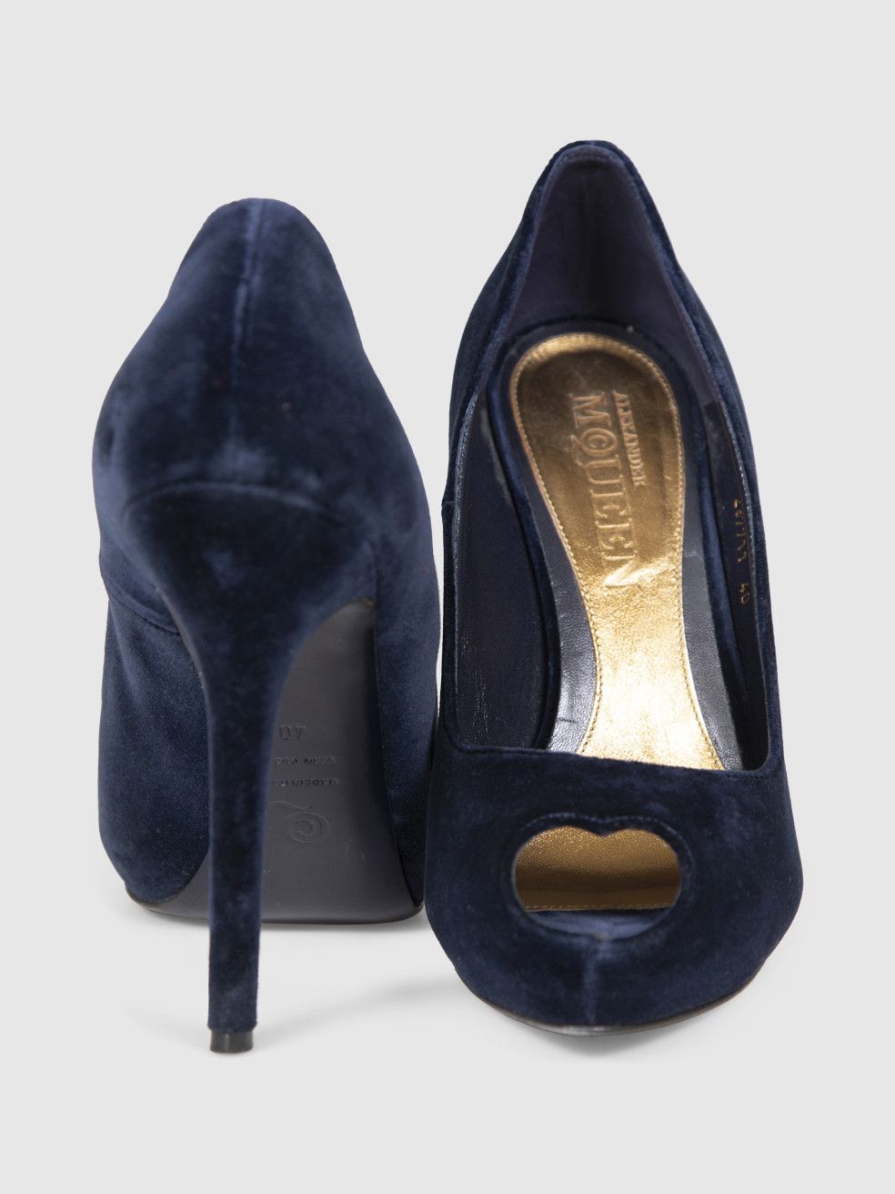 Alexander McQueen Navy Velvet Peep Toe Heels Size US 10 / IT 40 - 4 Thumbnail
