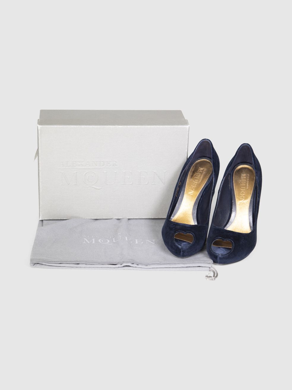 Alexander McQueen Navy Velvet Peep Toe Heels Size US 10 / IT 40 - 3 Thumbnail