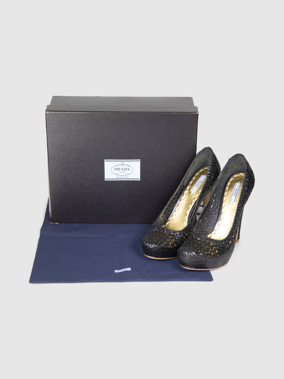 Prada Black Woven Leather Russell Pumps Size US 10 / IT 40 - 3 Thumbnail