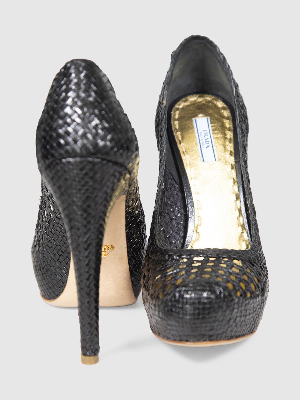 Prada Black Woven Leather Russell Pumps Size US 10 / IT 40 - 4 Thumbnail