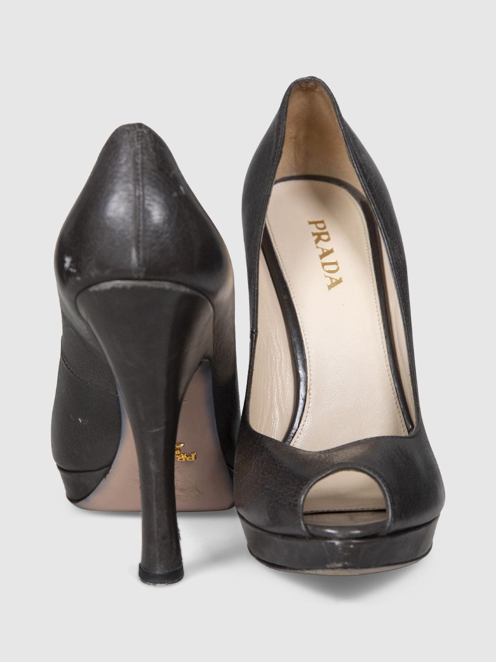 Prada Graphite Leather Peep Toe Heels Size US 10 / IT 40 - 4 Thumbnail