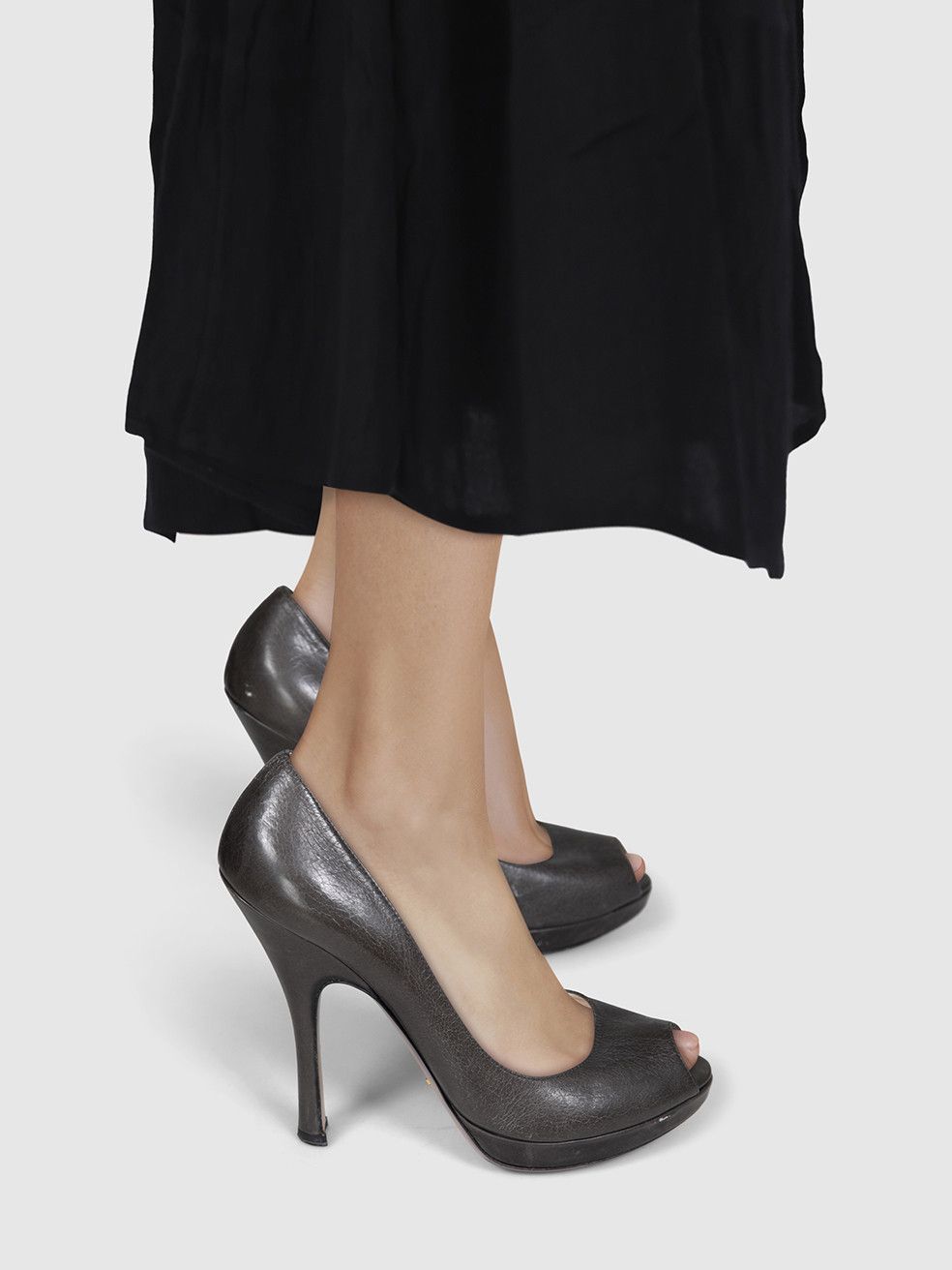 Prada Graphite Leather Peep Toe Heels Size US 10 / IT 40 - 2 Thumbnail