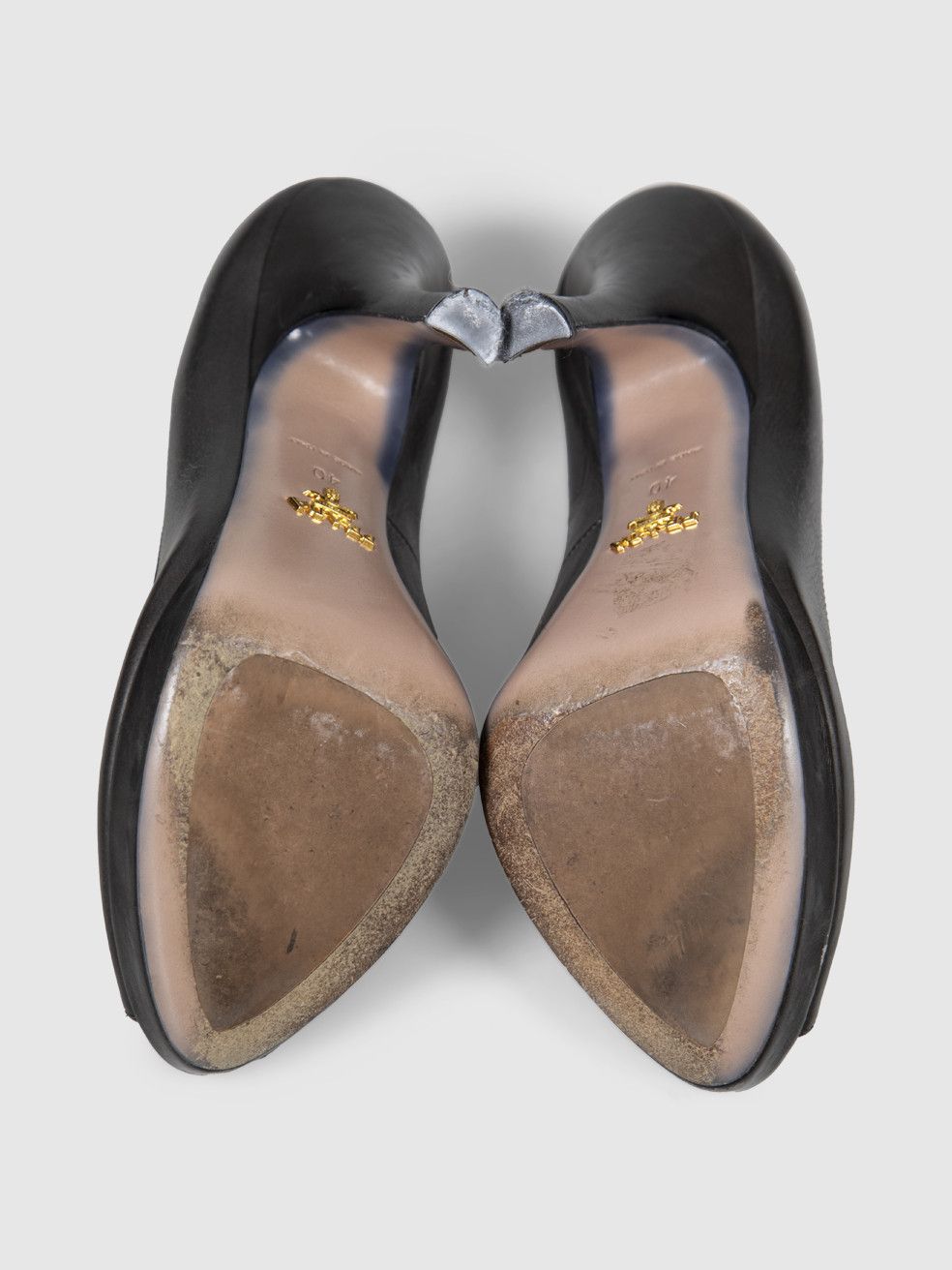 Prada Graphite Leather Peep Toe Heels Size US 10 / IT 40 - 5 Thumbnail