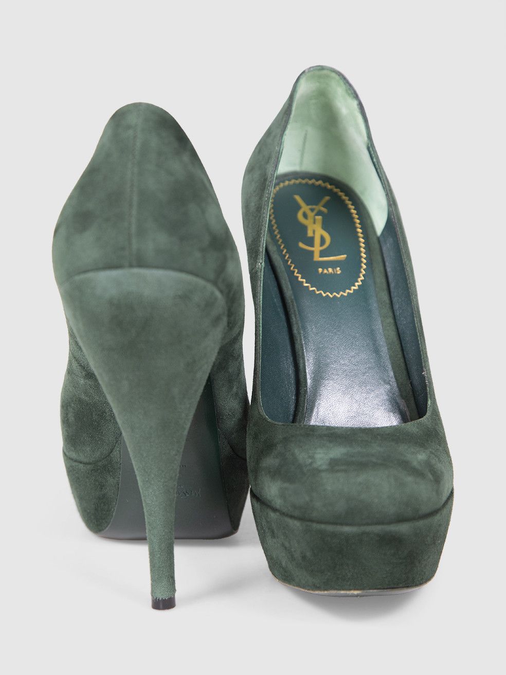 Saint Laurent Paris Green Suede Platform Pumps Size US 10 / IT 40 - 4 Thumbnail