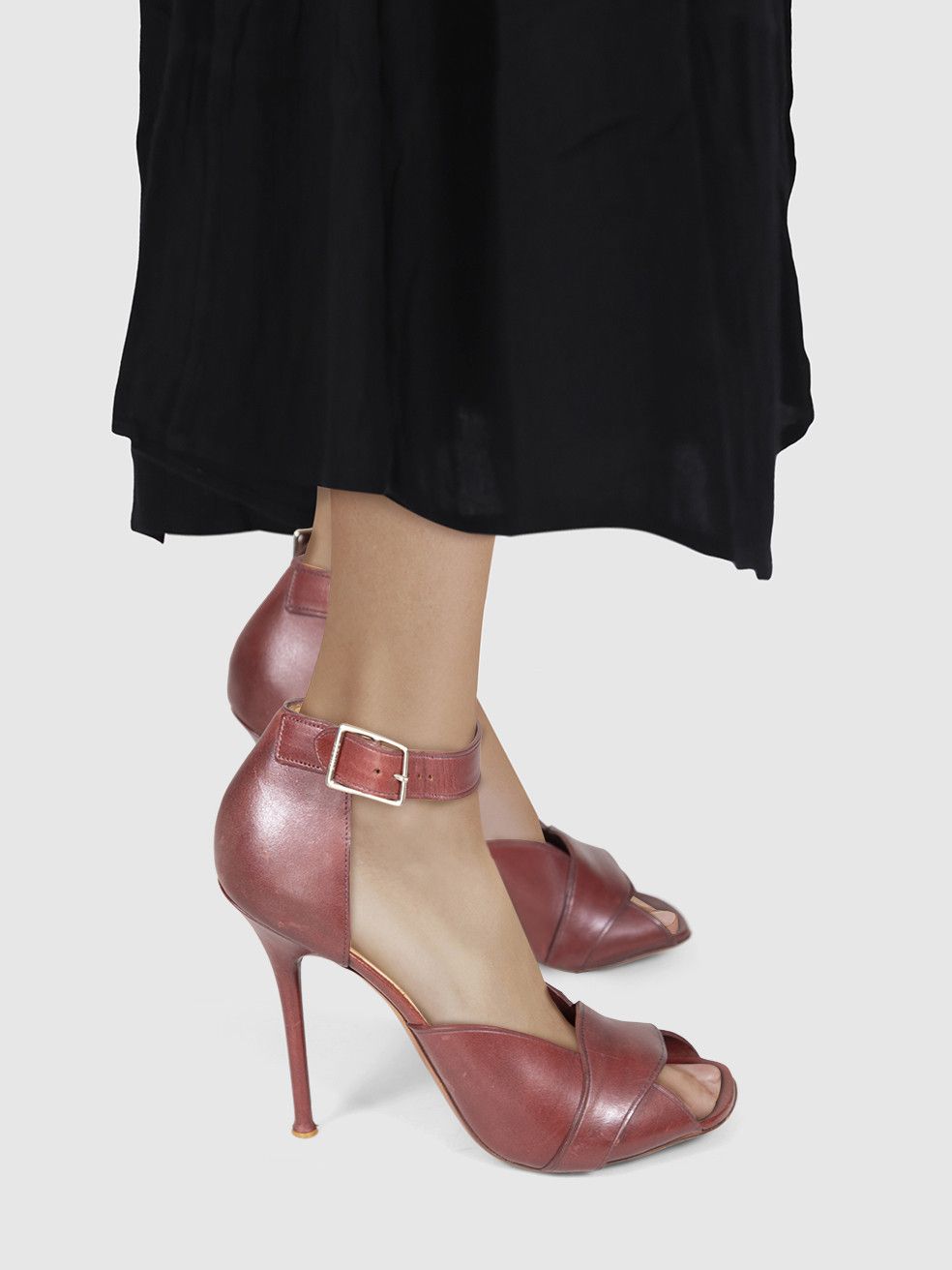 Celine Burgundy Open Toe Leather Sandals Size US 10.5 / IT 40.5 - 2 Thumbnail